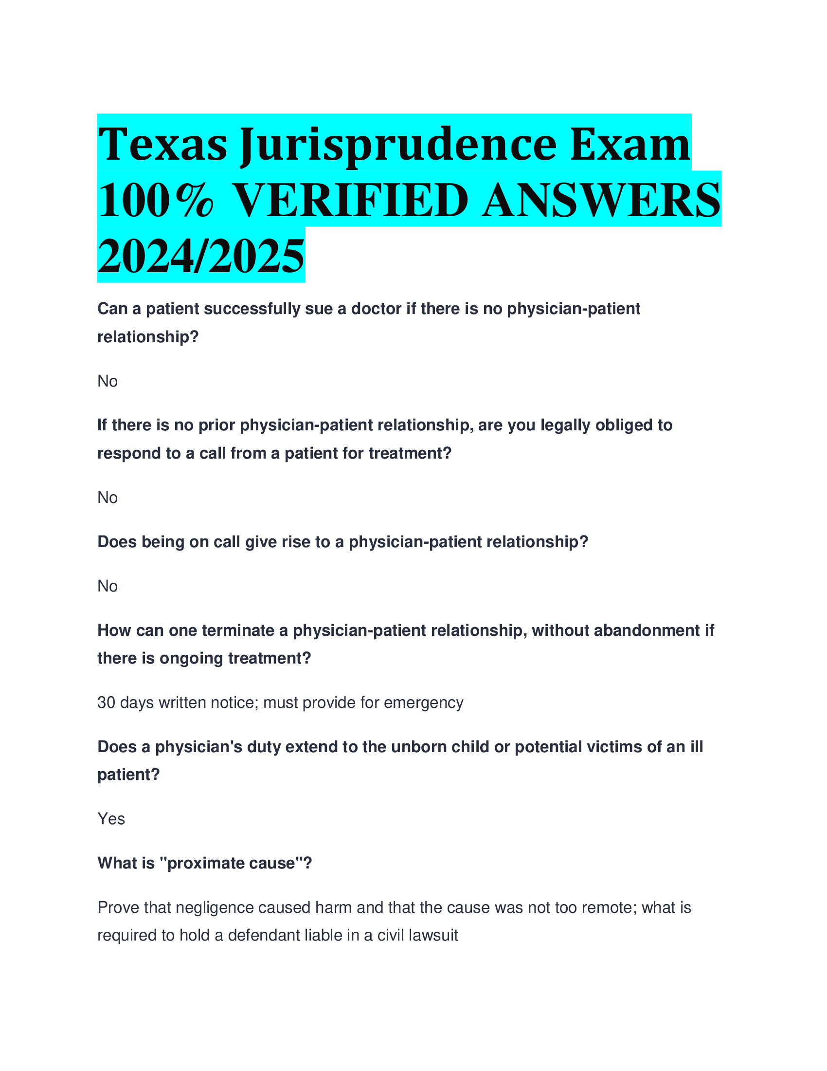 Texas Jurisprudence Exam VERIFIED ANSWERS  20242026