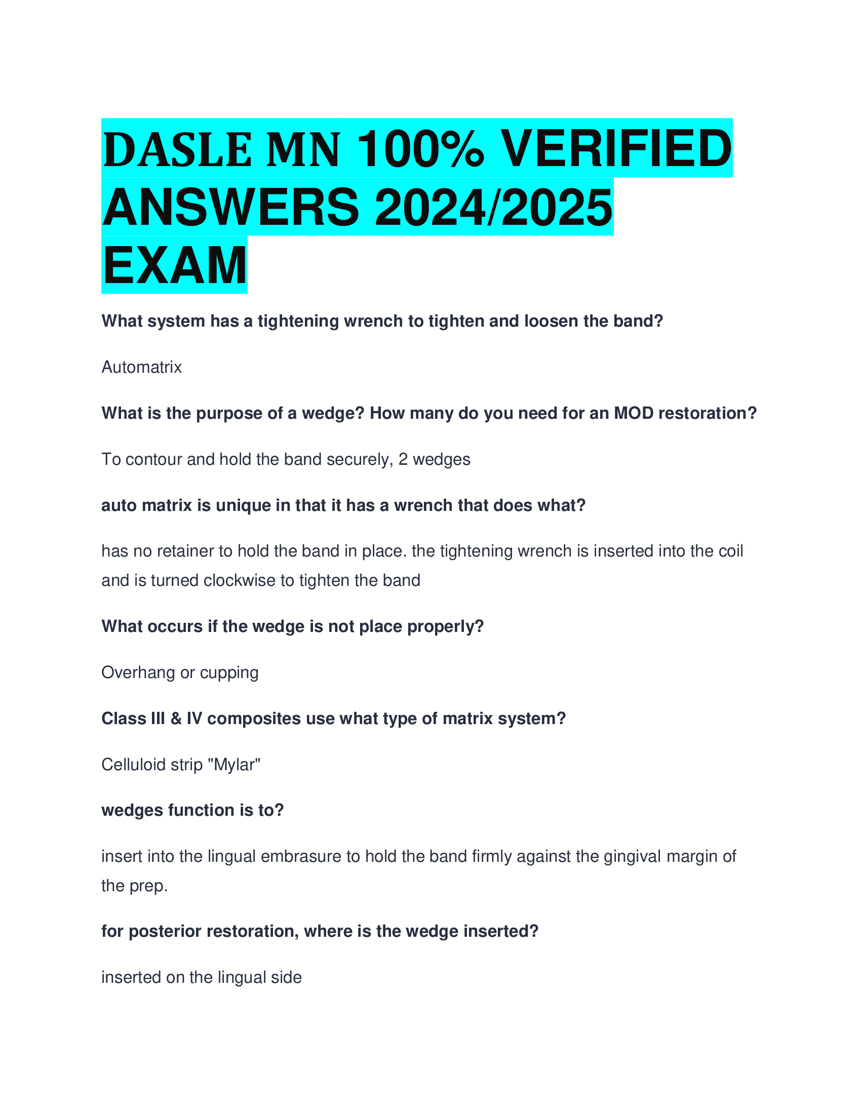 DASLE MN VERIFIED  ANSWERS 2024, 2026  EXAM