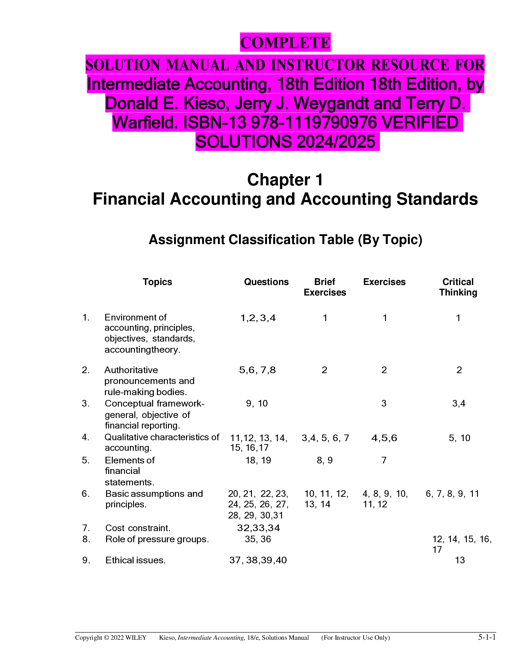 Solutions Manual Intermediate Accounting,18th Edition, by  Donald E. Kieso, Jerry J. Weygandt and Terry D.  Warfield. ISBN-13 978-1119790976 Verified  Solutions | Best Answers