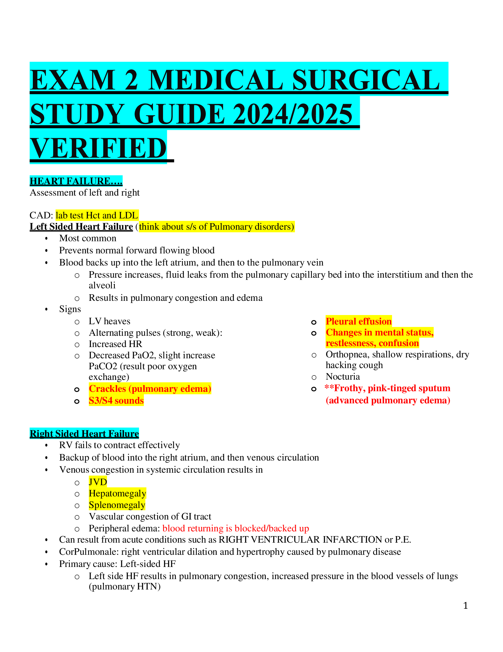 MEDICAL SURGICAL EXAM 2 20242026 VERIFIED ANSWERS ACCURATE STUDY GUIDE