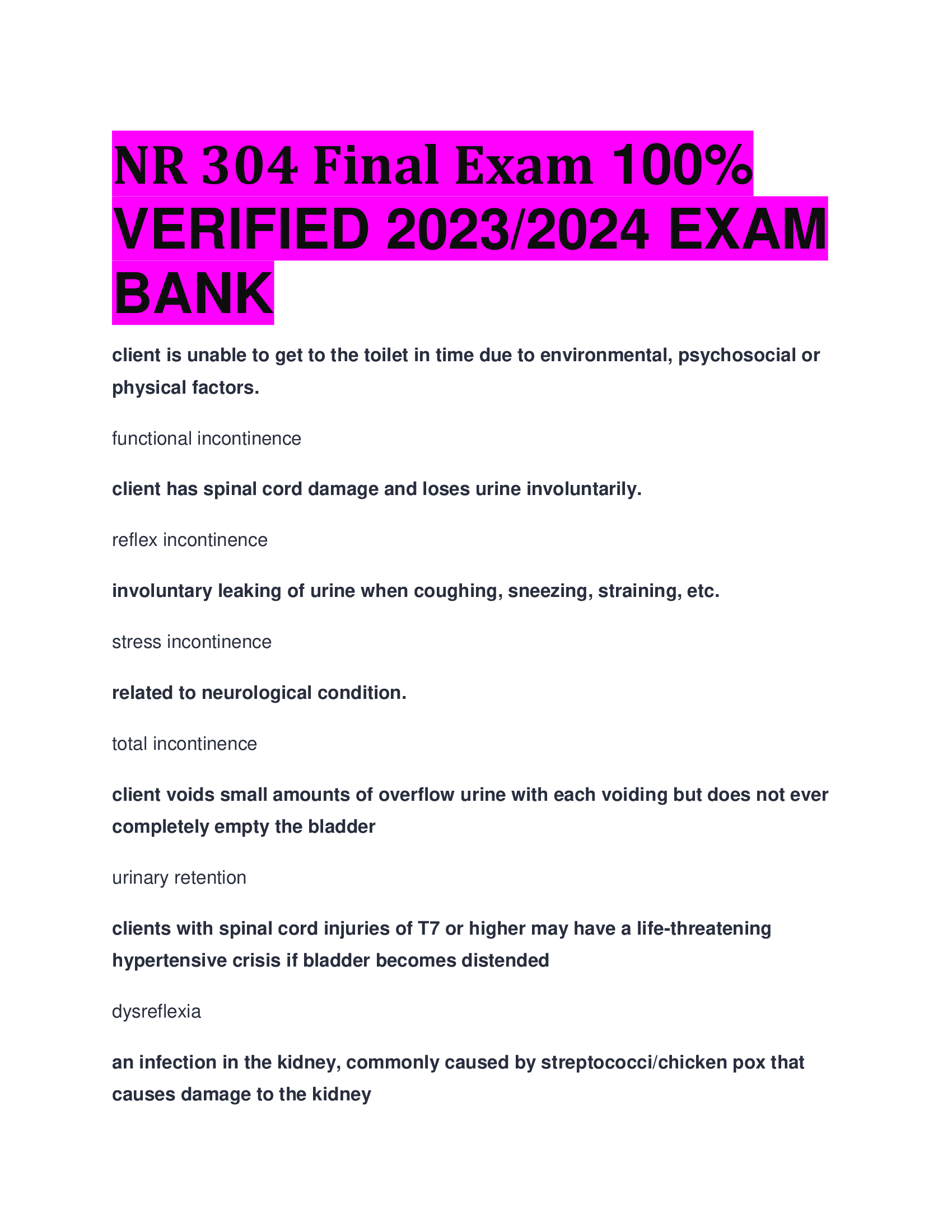 NR 304 Final Exam  VERIFIED 2023,2024 EXAM  BANK