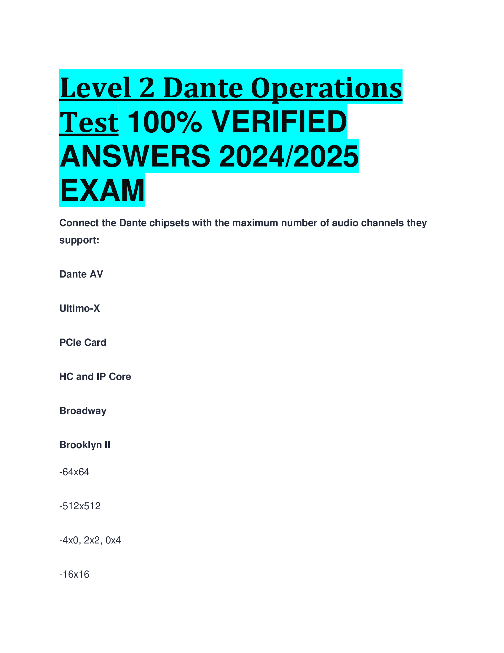 Level 2 Dante Operations Test  VERIFIED  ANSWERS 20242026  EXAM