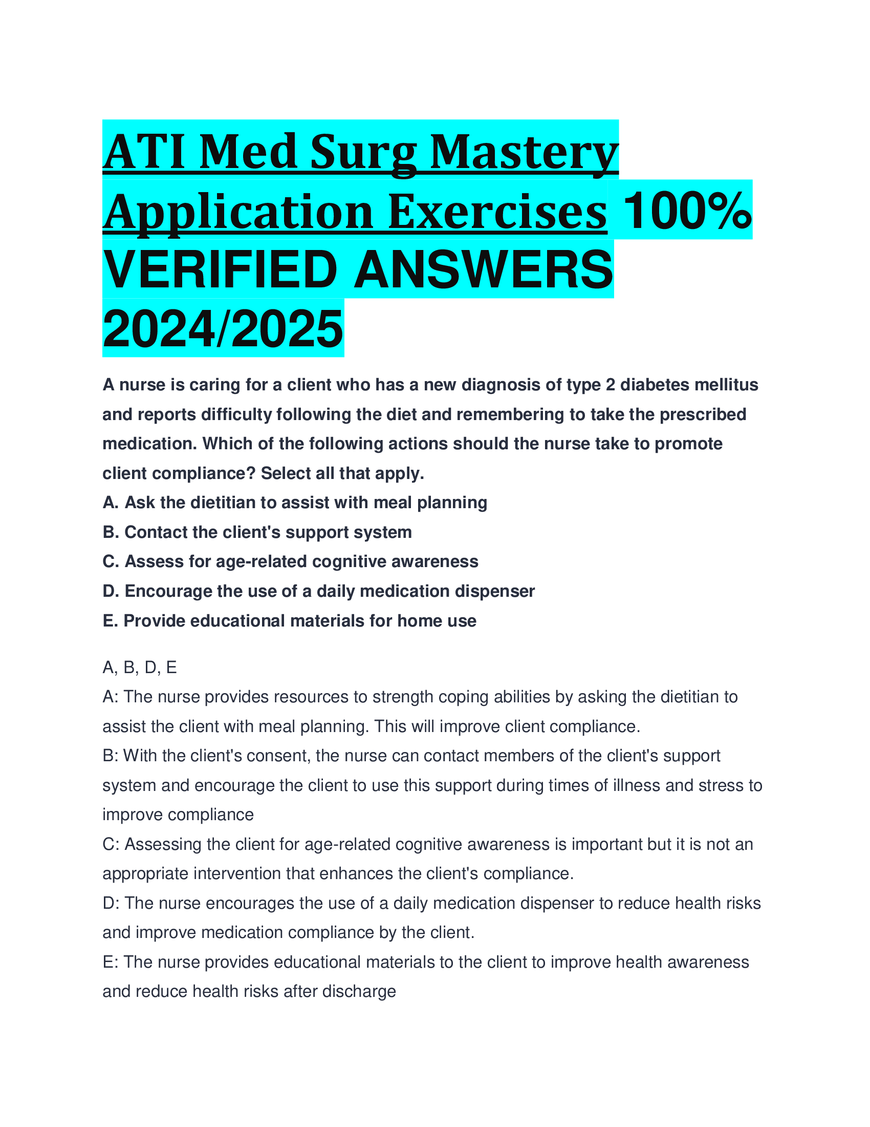 ATI Med Surg Mastery Application Exercises VERIFIED ANSWERS  20242026