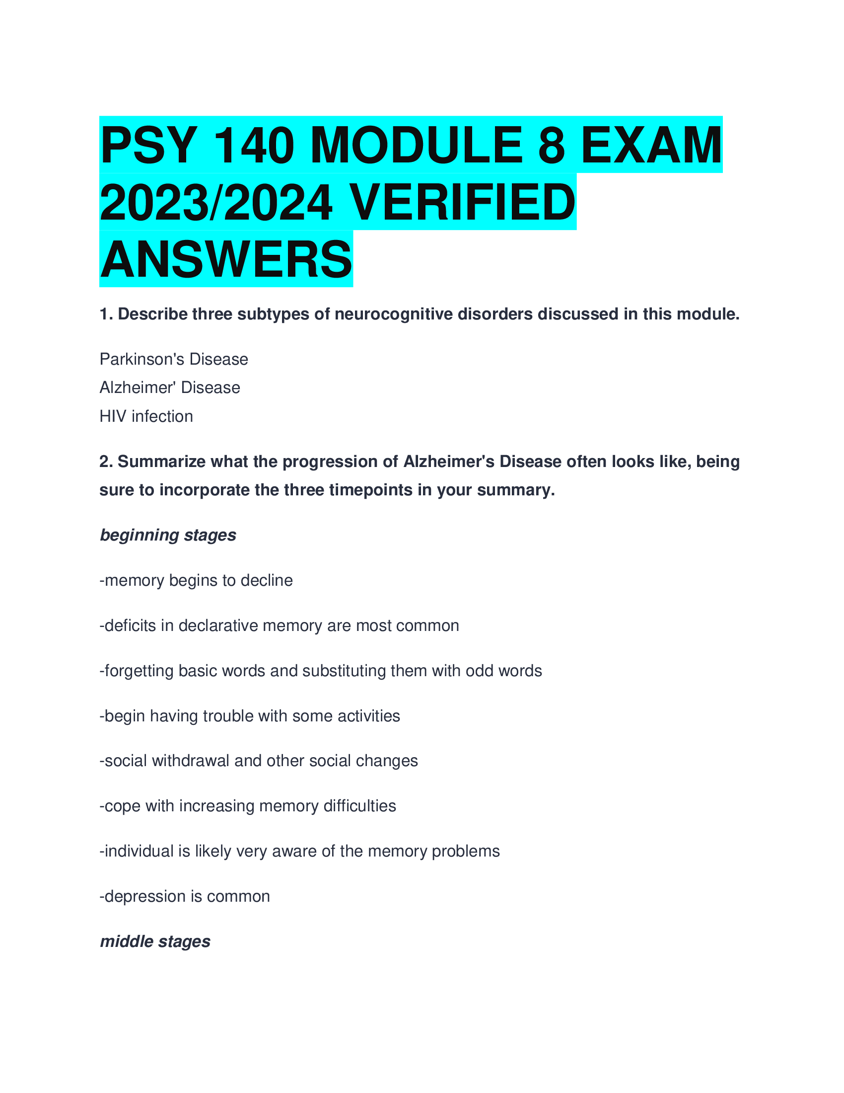 PSY 140 MODULE 8 EXAM  2023,2024 VERIFIED  ANSWERS