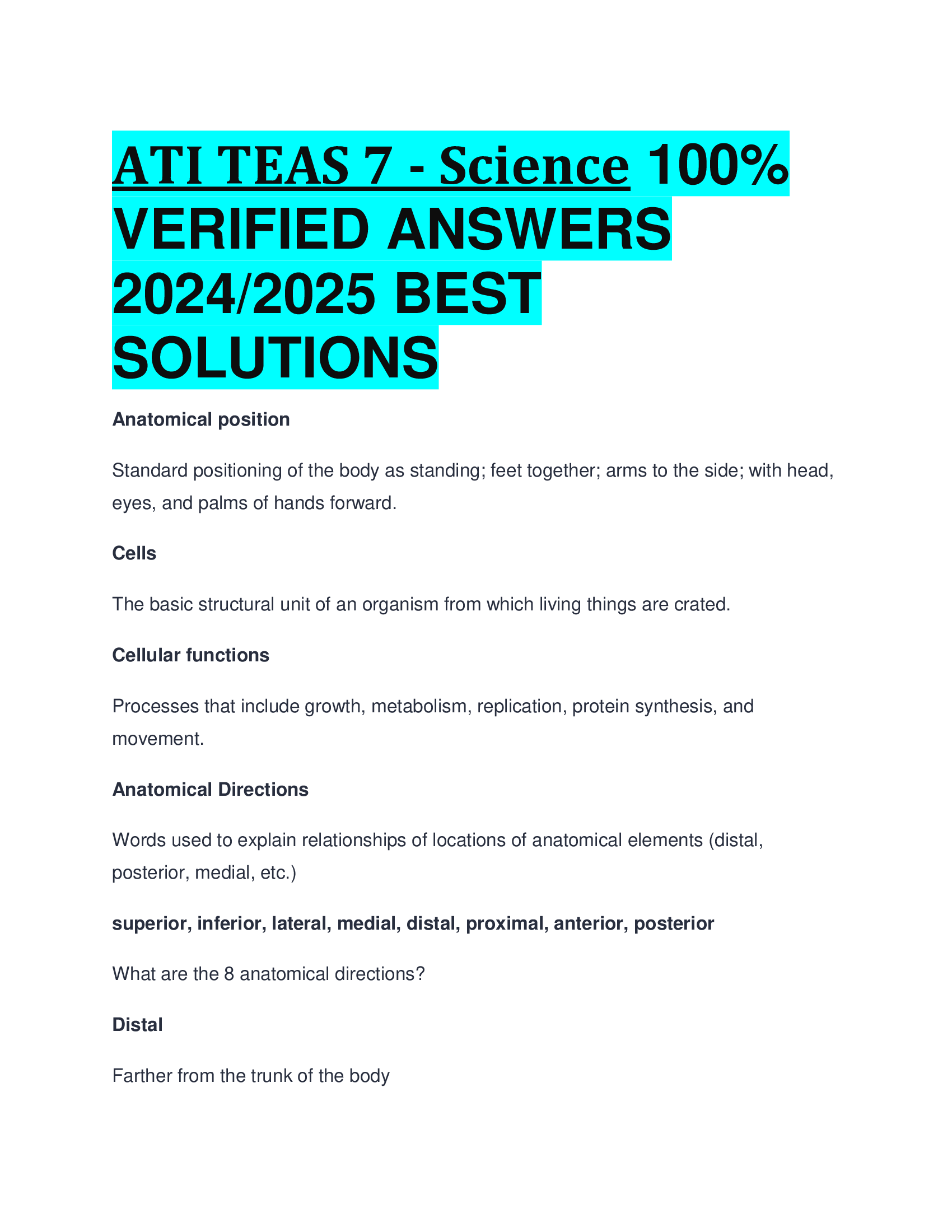BEST REVIEW FOR ATI TEAS 7 - Science 100 percent  VERIFIED ANSWERS  2024, 2026 BEST  SOLUTIONS
