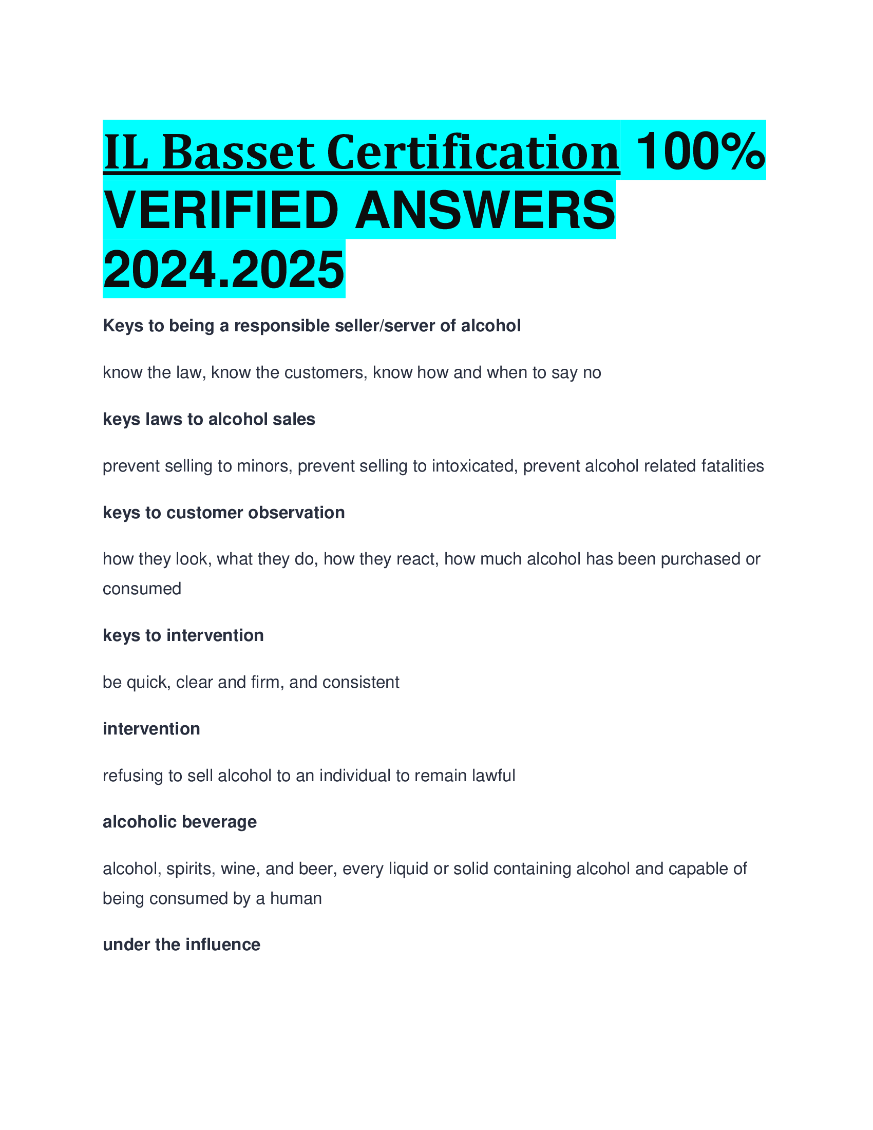 IL Basset Certification VERIFIED ANSWERS  2024.2026