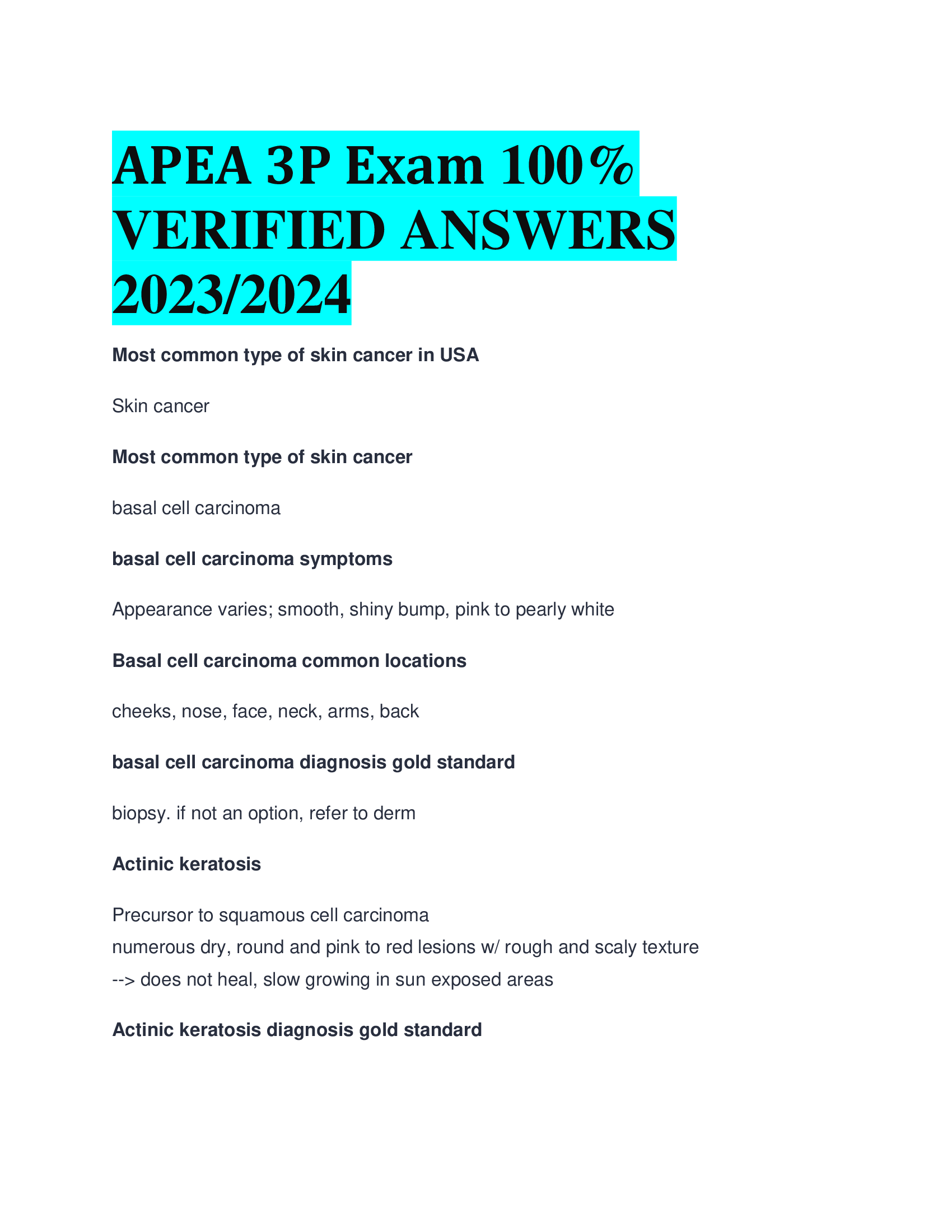 APEA 3P Exam VERIFIED ANSWERS  2023,2024