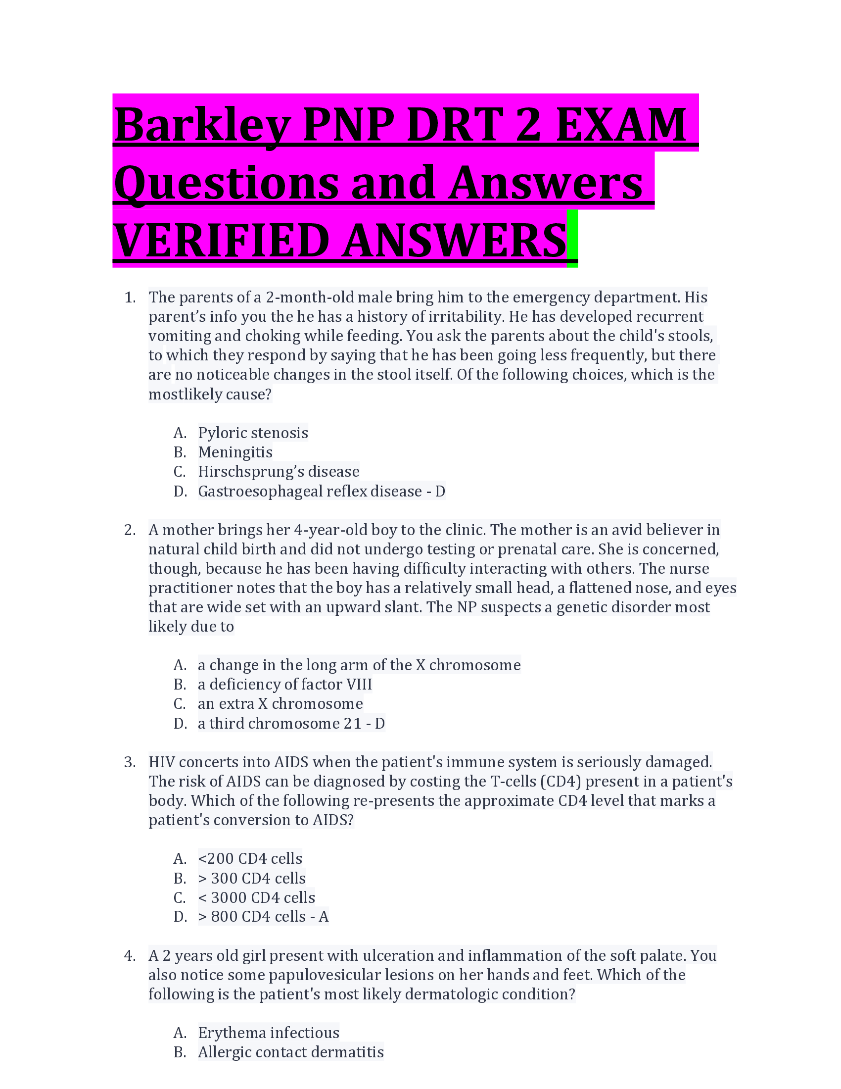 Barkley PNP DRT 2 EXAM Questions and Answers VERIFIED ANSWERS