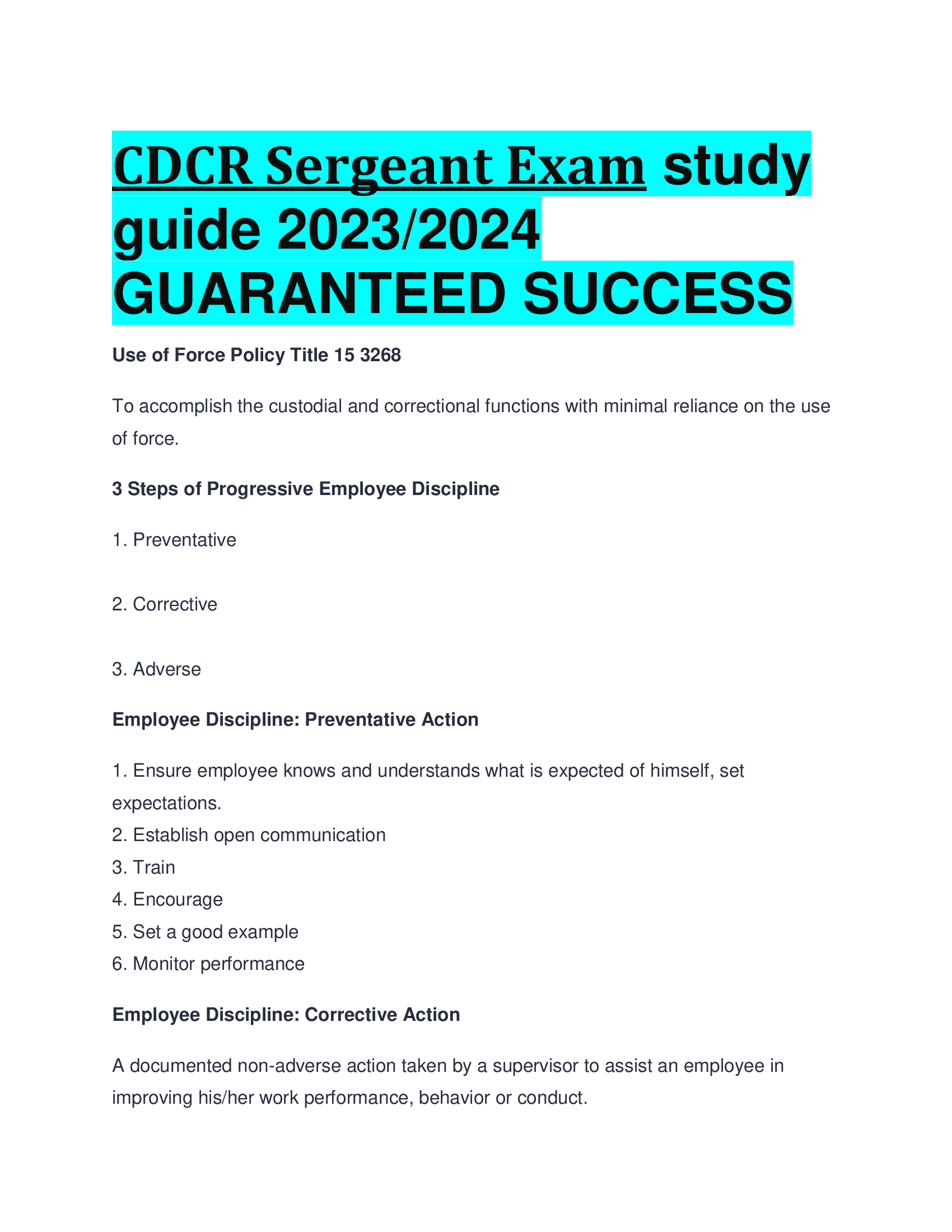 CDCR Sergeant Exam study  guide 2023,2024 GUARANTEED SUCCESS
