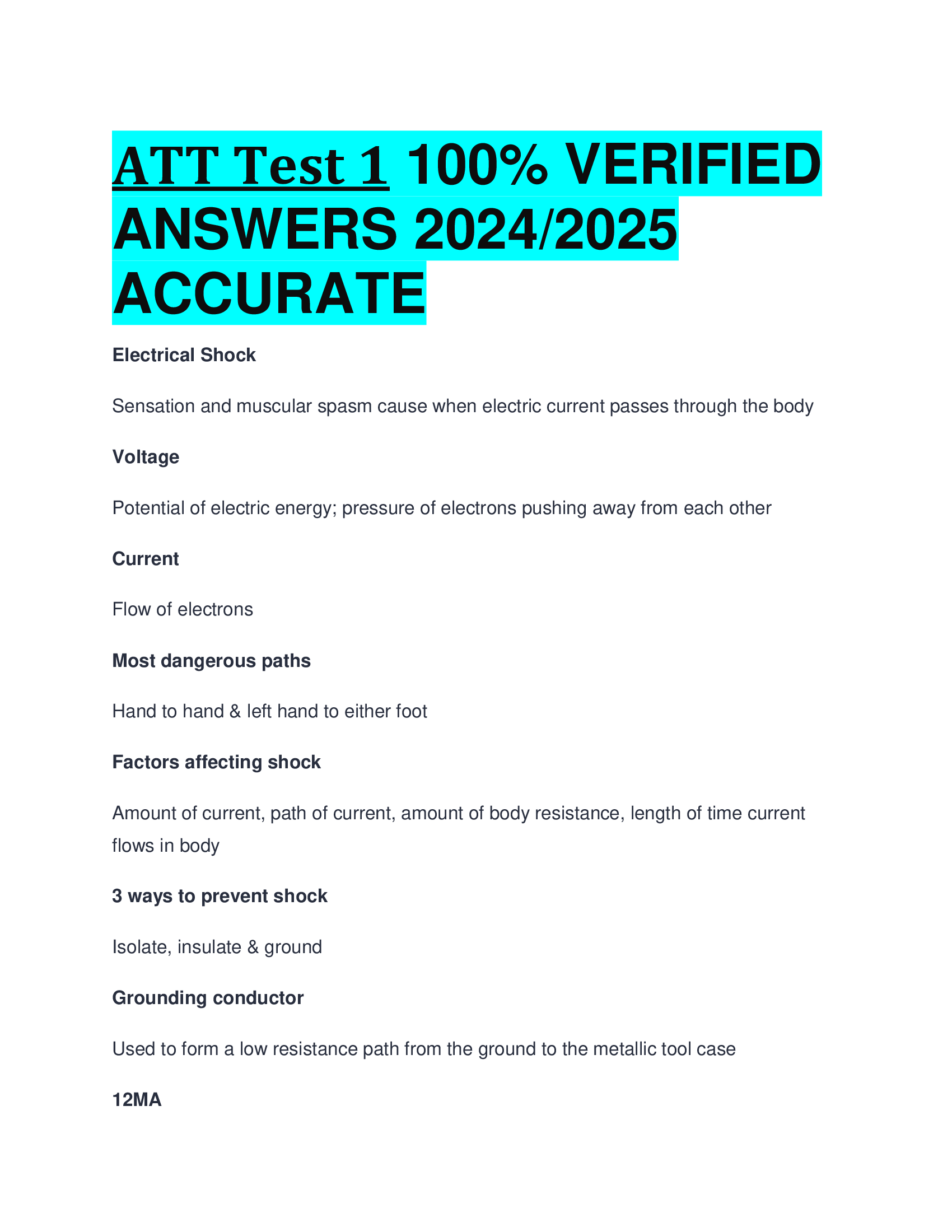 ATT Test 1 VERIFIED  ANSWERS 20242026  ACCURATE