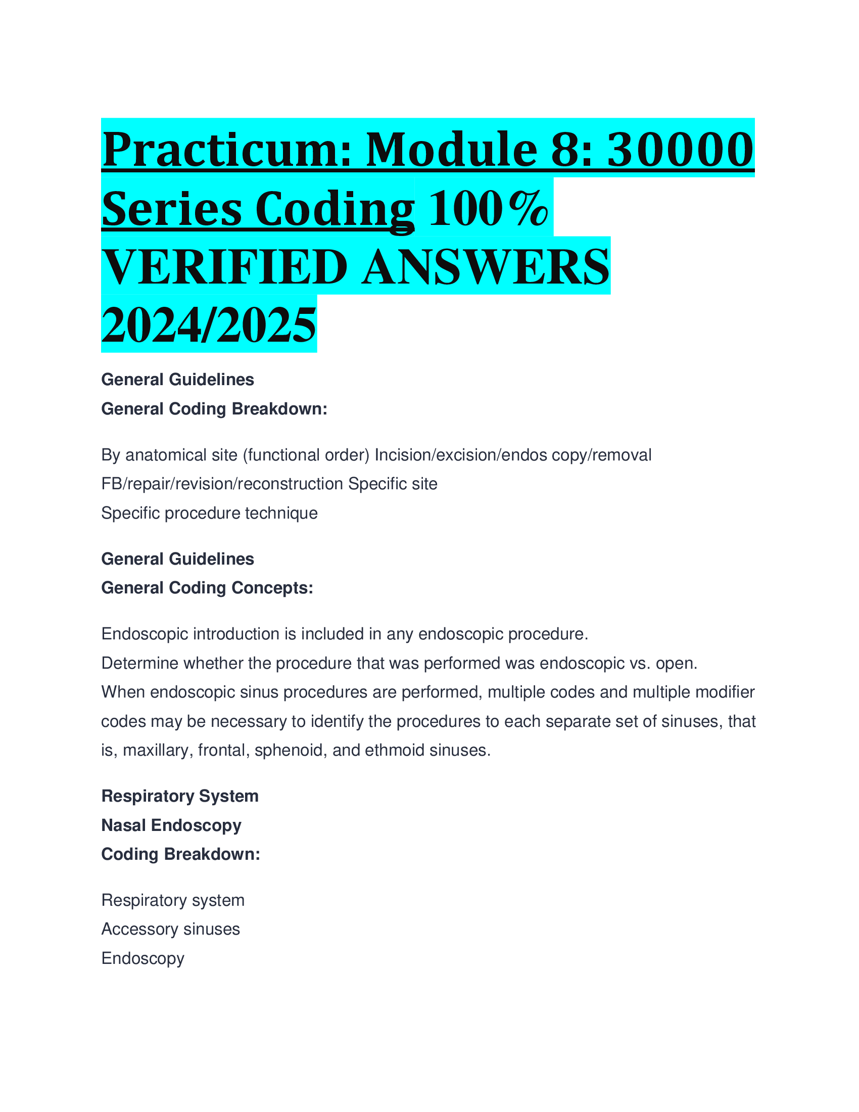 Practicum: Module 8: 30000 Series Coding VERIFIED ANSWERS  20242026