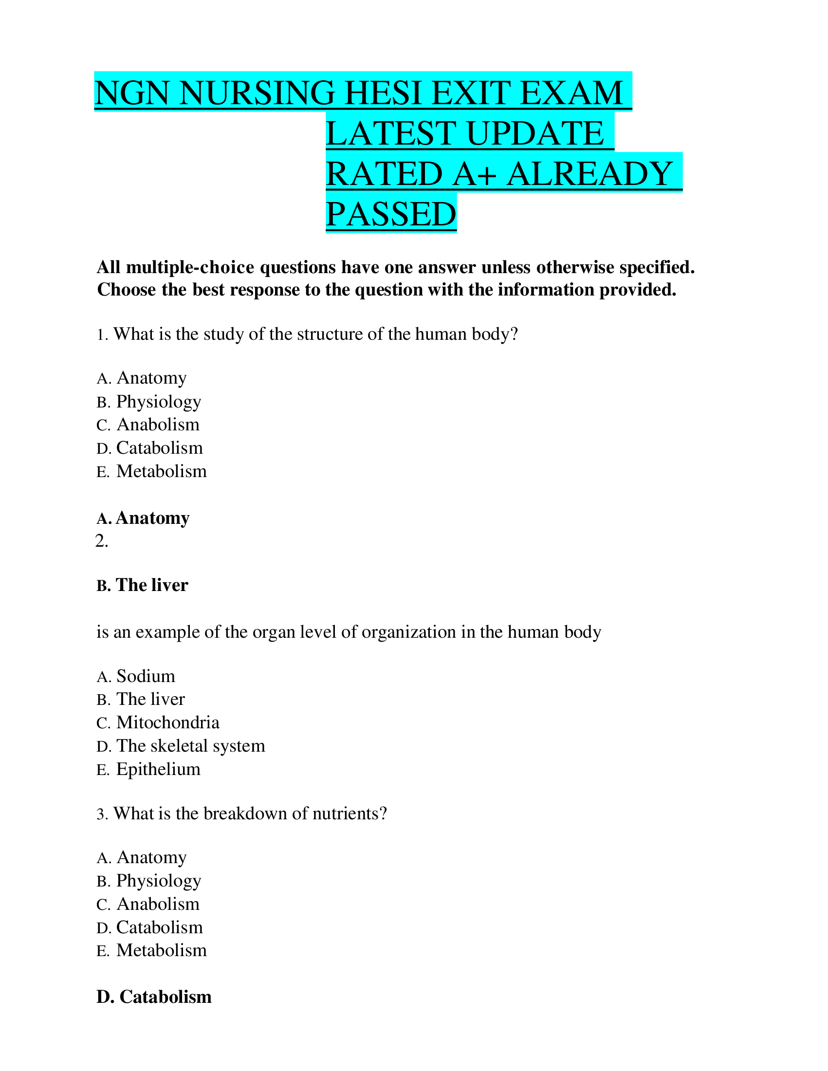 NGN NURSING HESI EXIT EXAM  LATEST UPDATE  RATED A ALREADY  PASSED