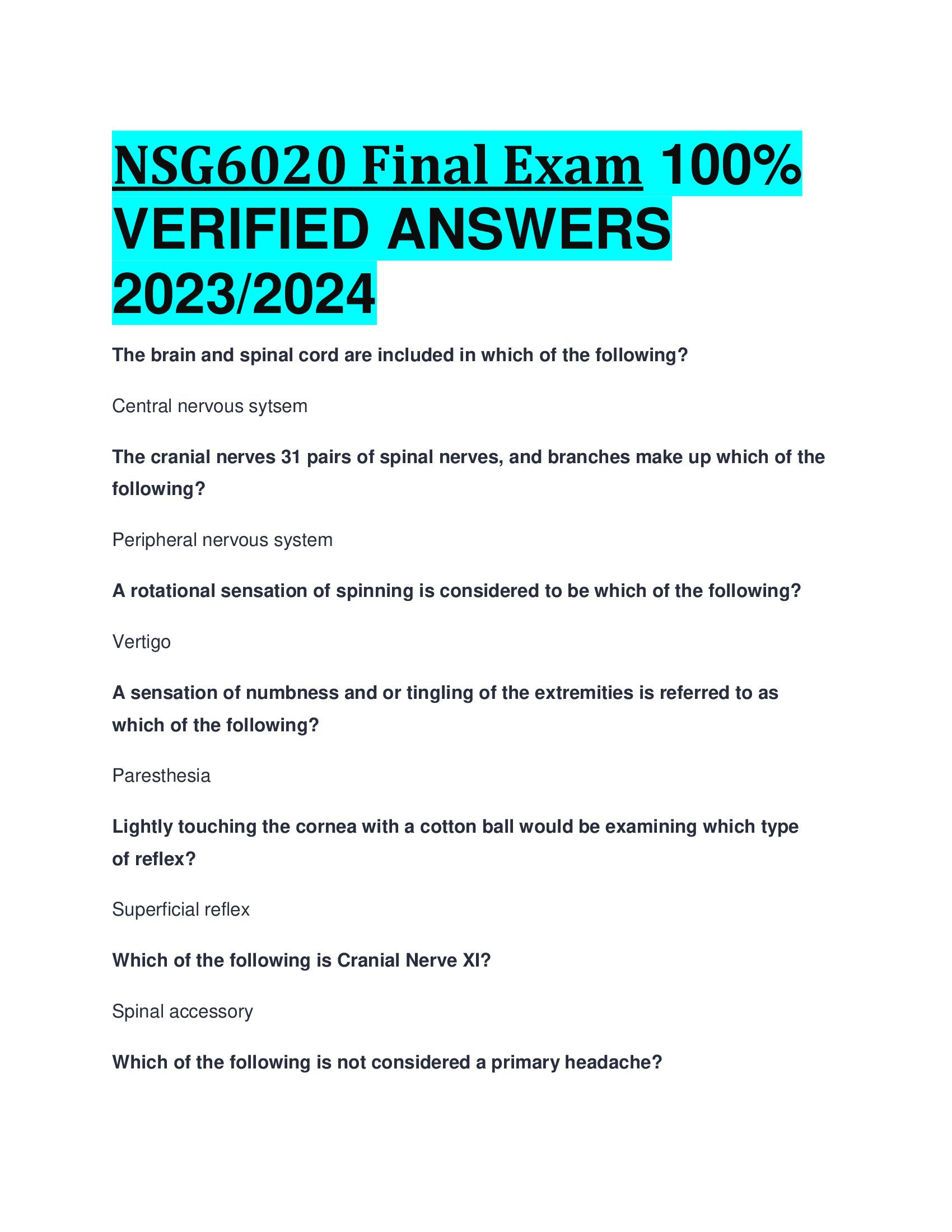 NSG6020 Final Exam  VERIFIED ANSWERS  2023,2024