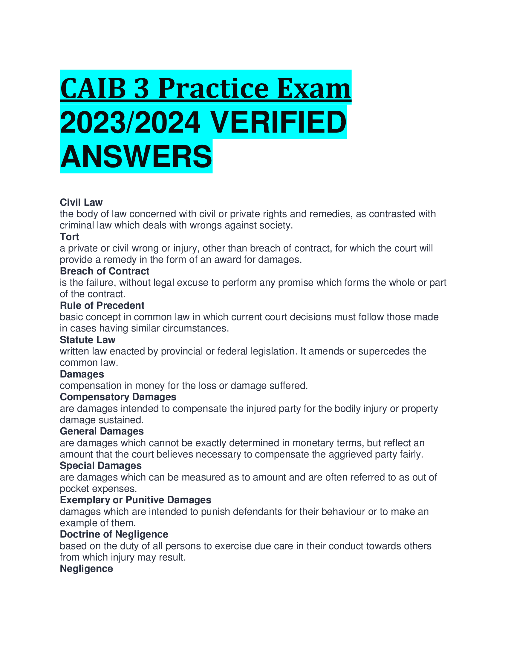 CAIB 3 Practice Exam 2023,2024 VERIFIED  ANSWERS