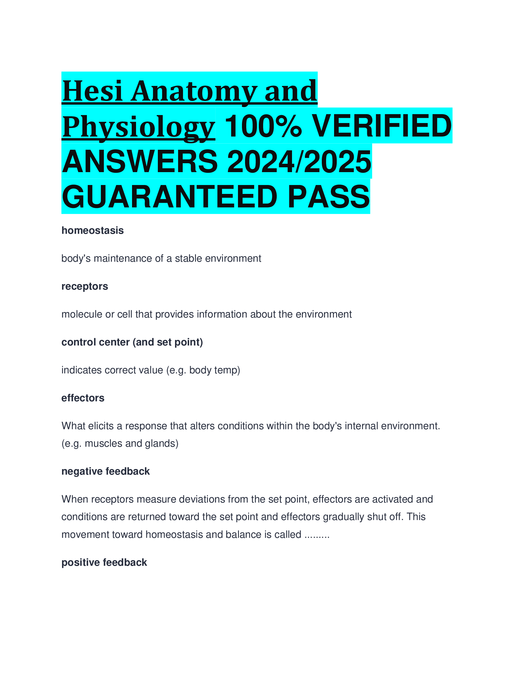 Hesi Anatomy and Physiology VERIFIED  ANSWERS 20242026  GUARANTEED PASS