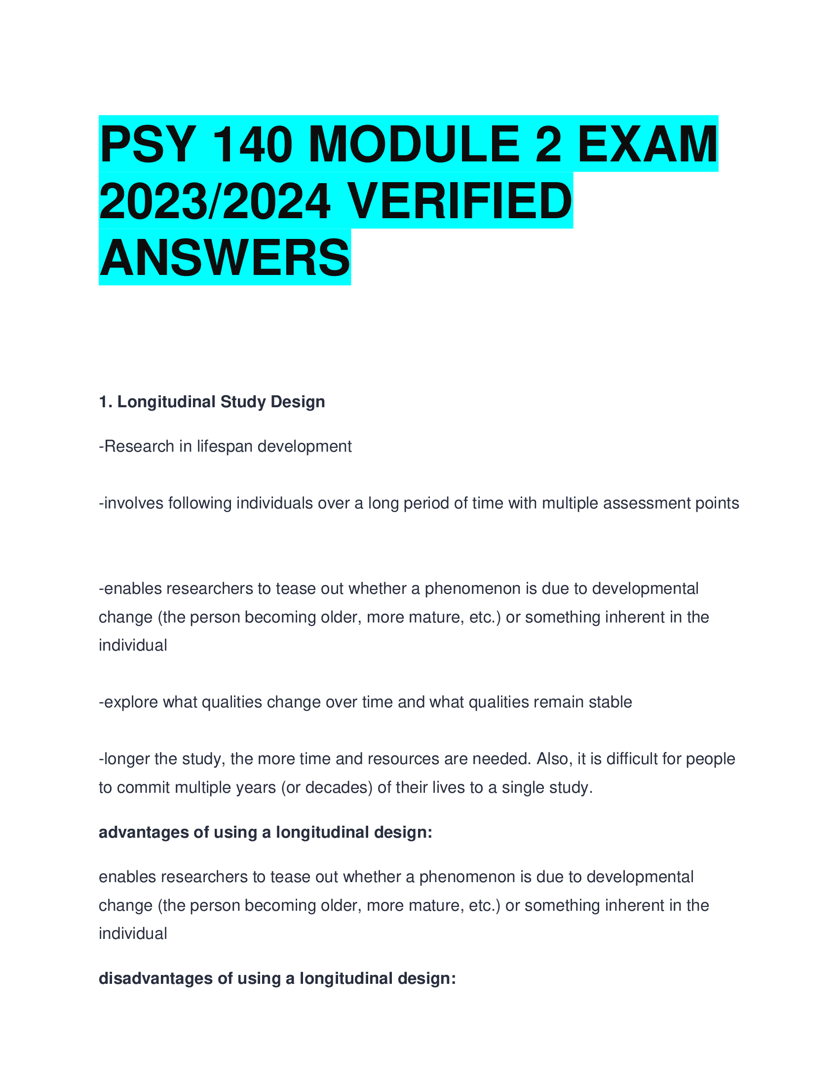 PSY 140 MODULE 2 EXAM  2023,2024 VERIFIED  ANSWERS
