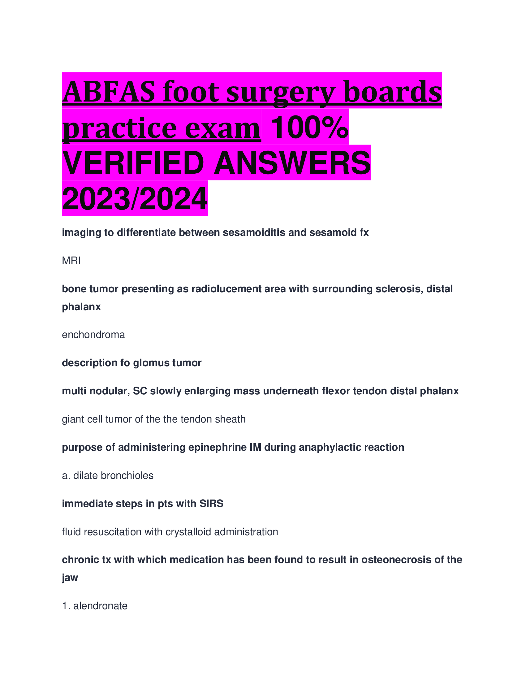 ABFAS foot surgery boards practice exam  VERIFIED ANSWERS  2023,2024