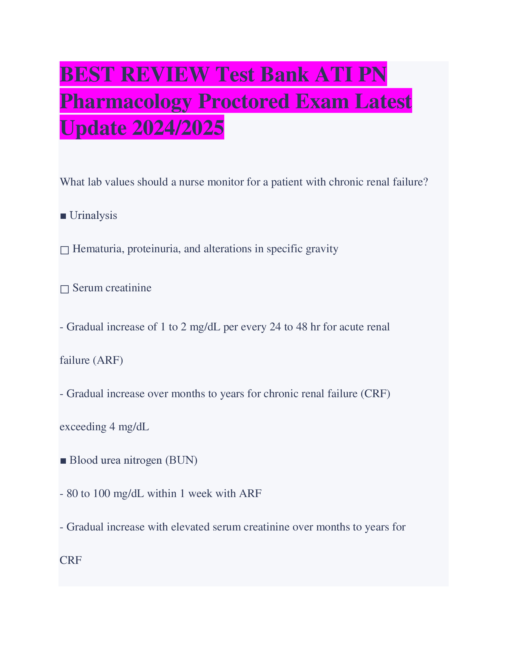 BEST REVIEW Test Bank ATI PN  Pharmacology Proctored Exam Latest  Update 2024, 2026