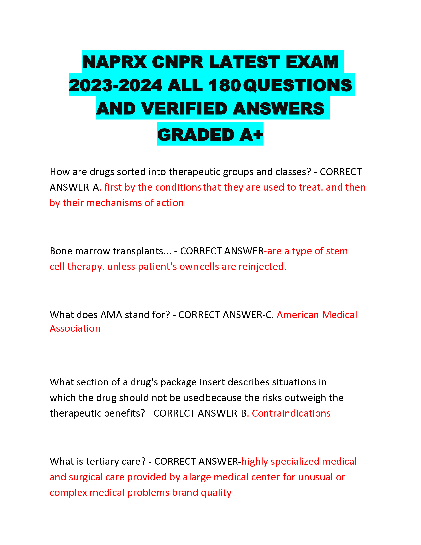 NAPRX CNPR LATEST EXAM  2023-2024 ALL 180 QUESTIONS  AND VERIFIED ANSWERS  GRADED A+