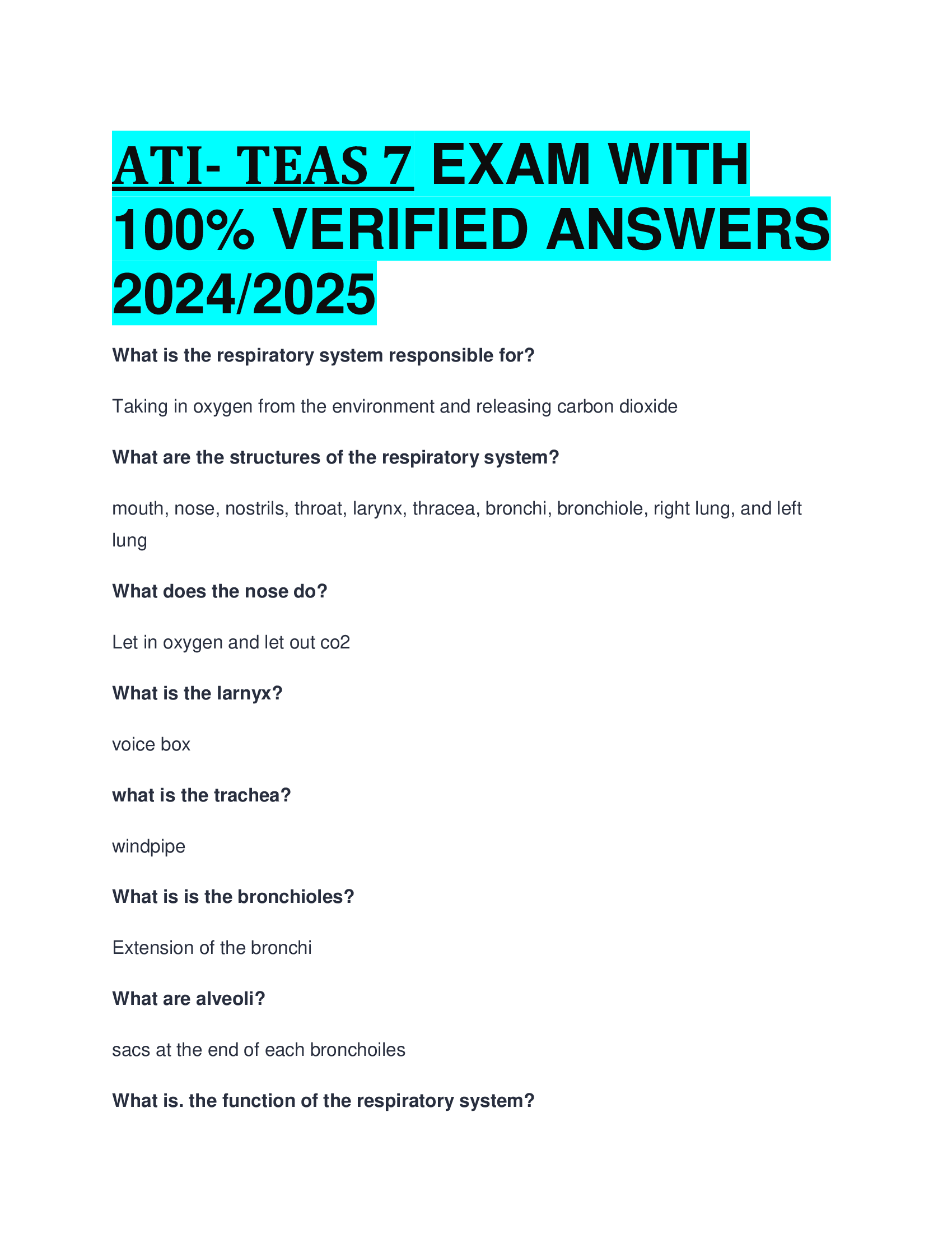 BEST REVIEW FOR ATI- TEAS 7 EXAM WITH  100 percent VERIFIED ANSWERS  2024, 2026