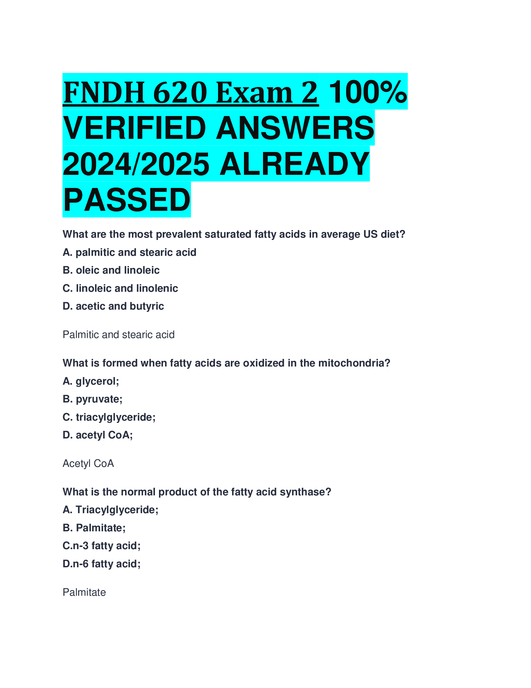 FNDH 620 Exam 2  VERIFIED ANSWERS  20242026 ALREADY  PASSED