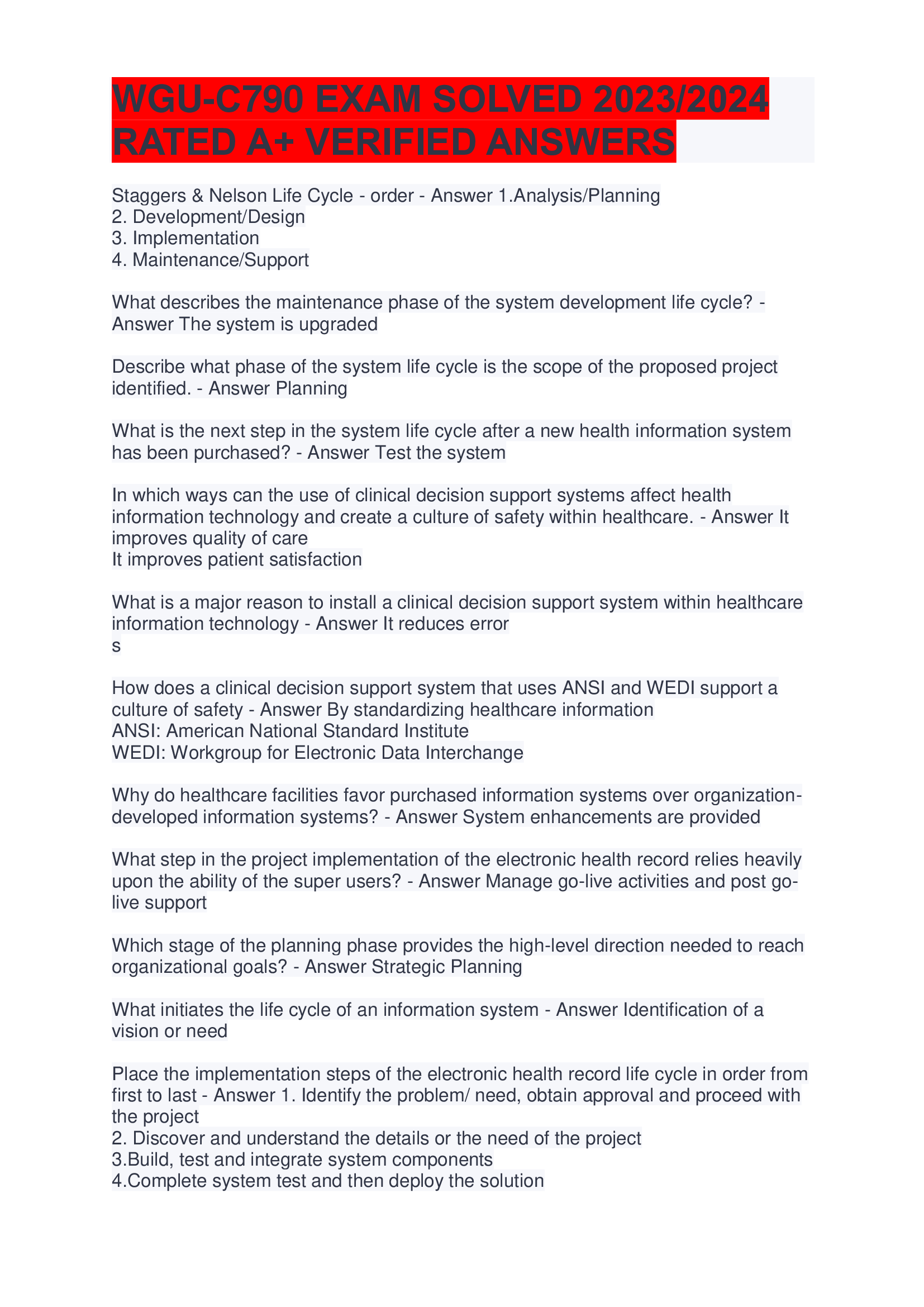 WGU-C790 EXAM SOLVED 2023, 2024 VERIFIED ANSWERS