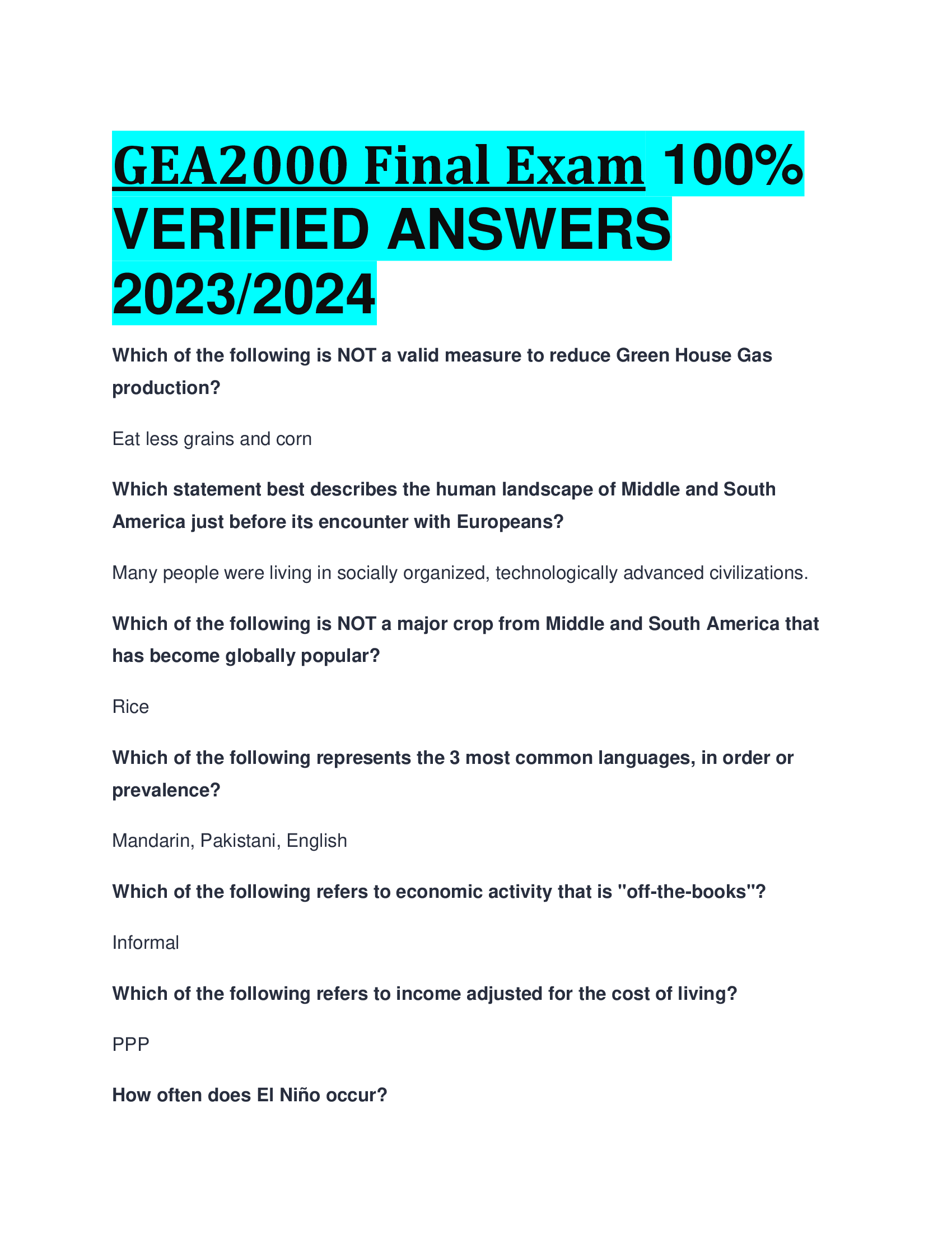 GEA2000 Final Exam VERIFIED ANSWERS  2023,2024