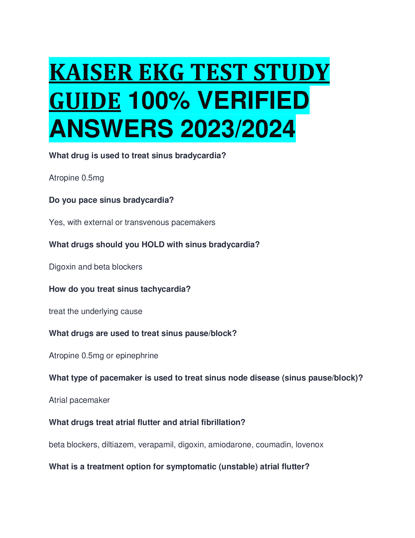 KAISER EKG TEST STUDY GUIDE  VERIFIED  ANSWERS 2023,2024