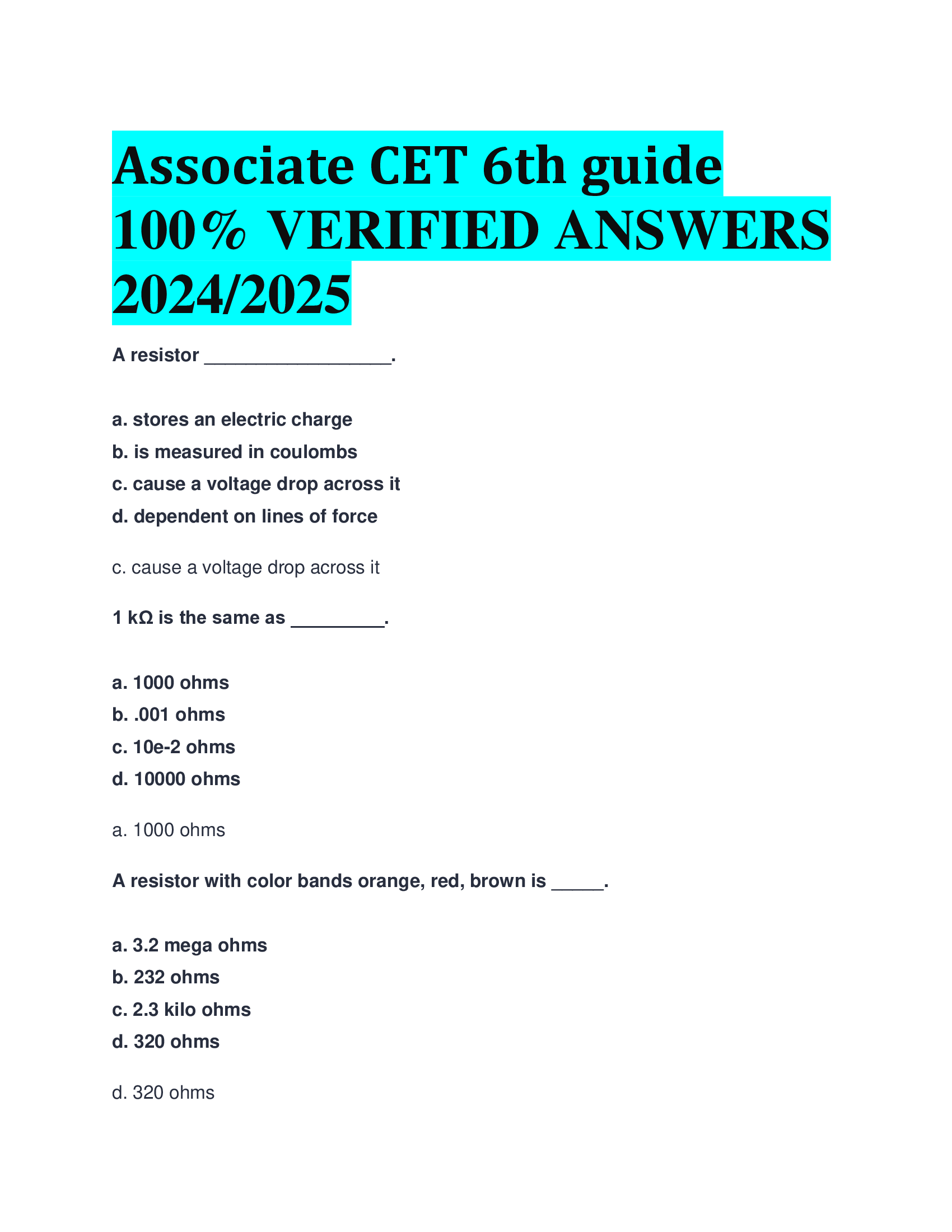 Associate CET 6th guide  VERIFIED ANSWERS  20242026