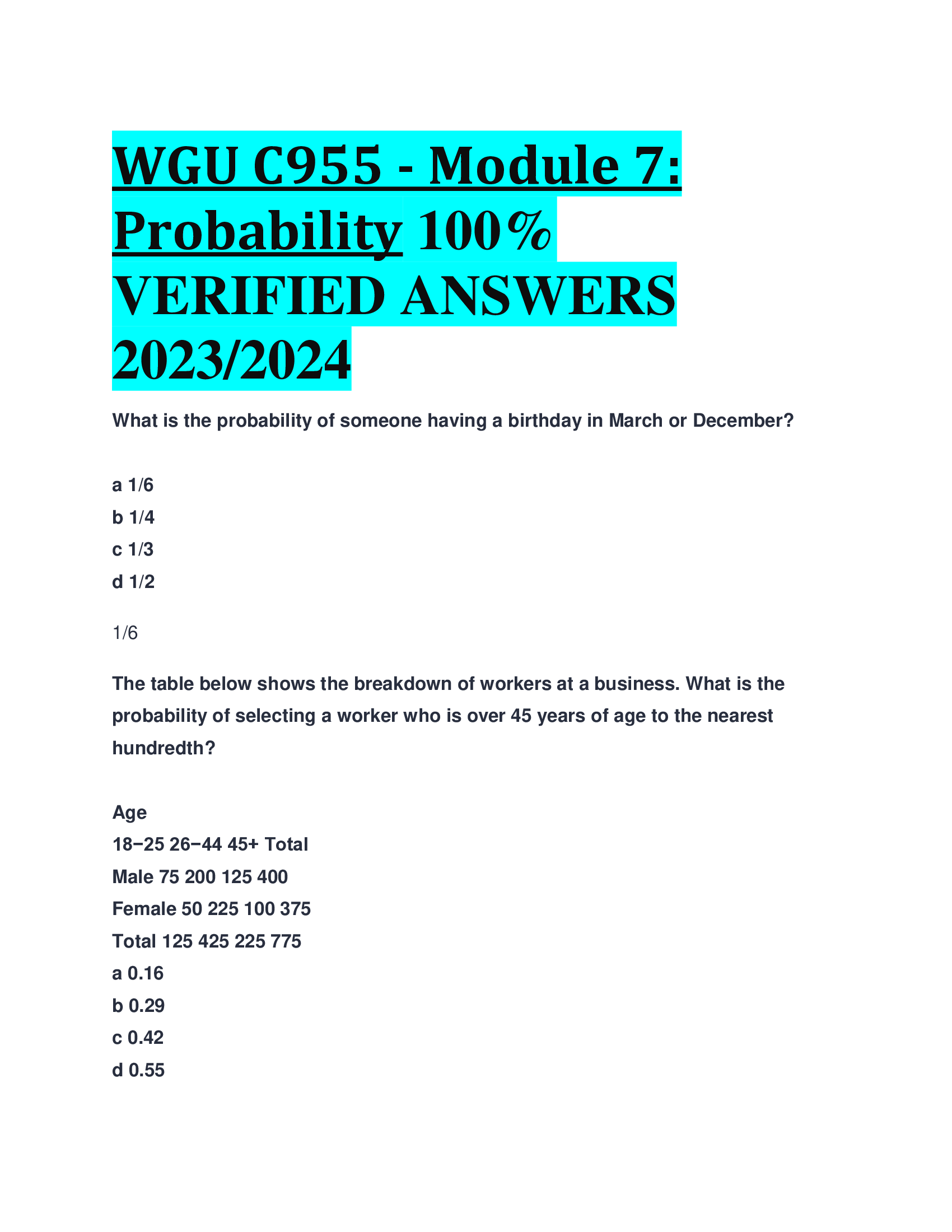 WGU C955 - Module 7: Probability  VERIFIED ANSWERS  2023,2024