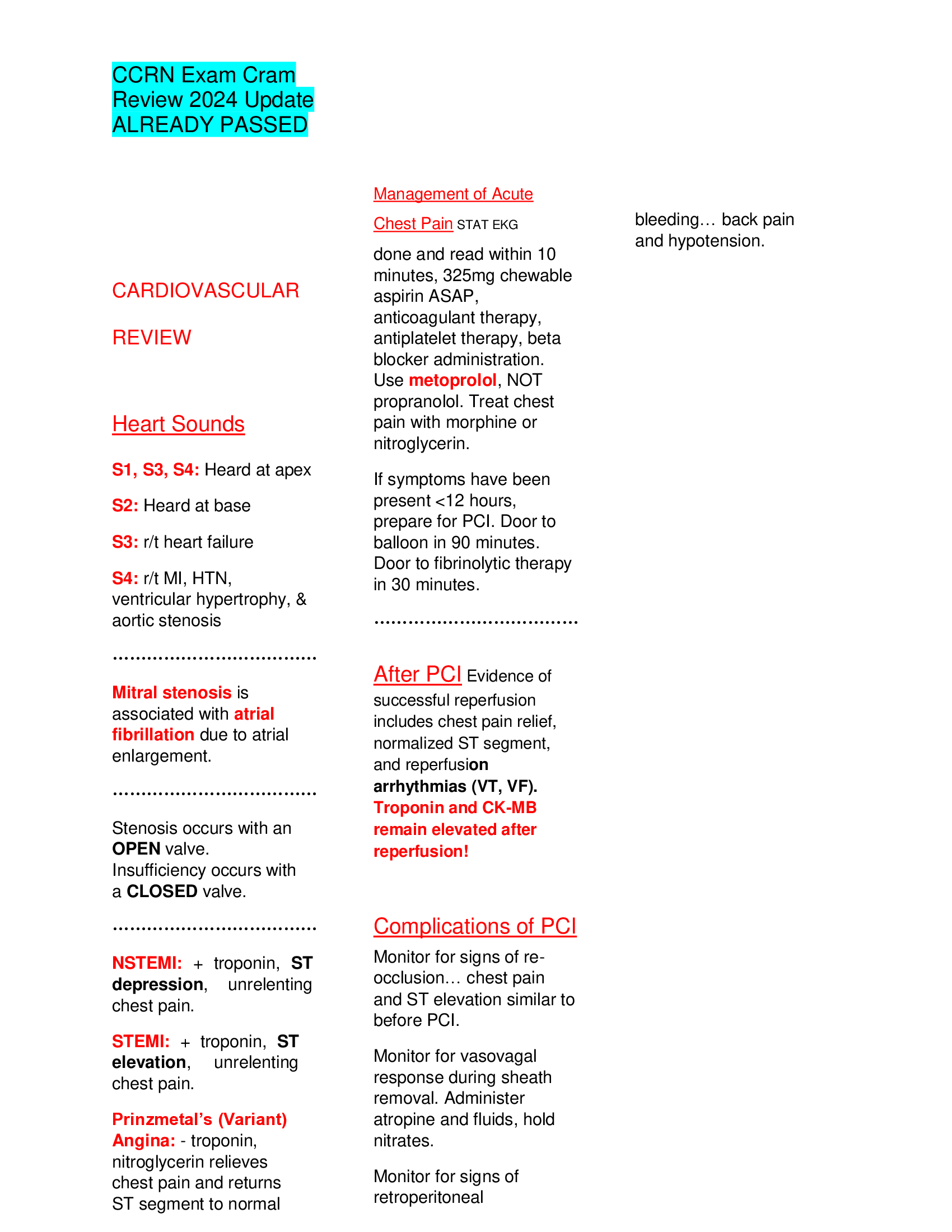 CCRN Exam Cram Review 2024 Update ALREADY PASSED