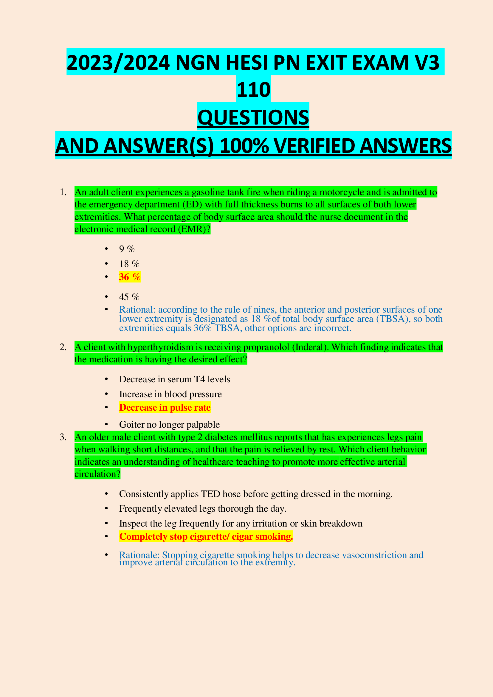 2023,2024 NGN HESI PN EXIT EXAM V3 110 QUESTIONS AND ANSWER(S)  VERIFIED ANSWERS