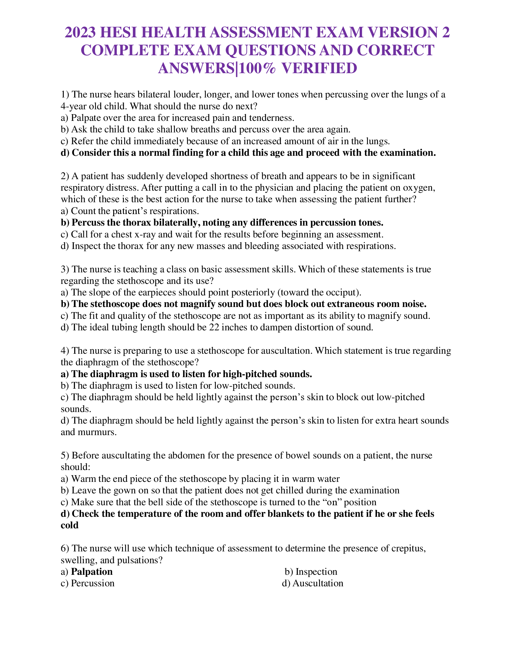 2023,2024 HESI HEALTH ASSESSMENT EXAM VERSION 2  COMPLETE EXAM QUESTIONS AND CORRECT  ANSWERS| VERIFIED