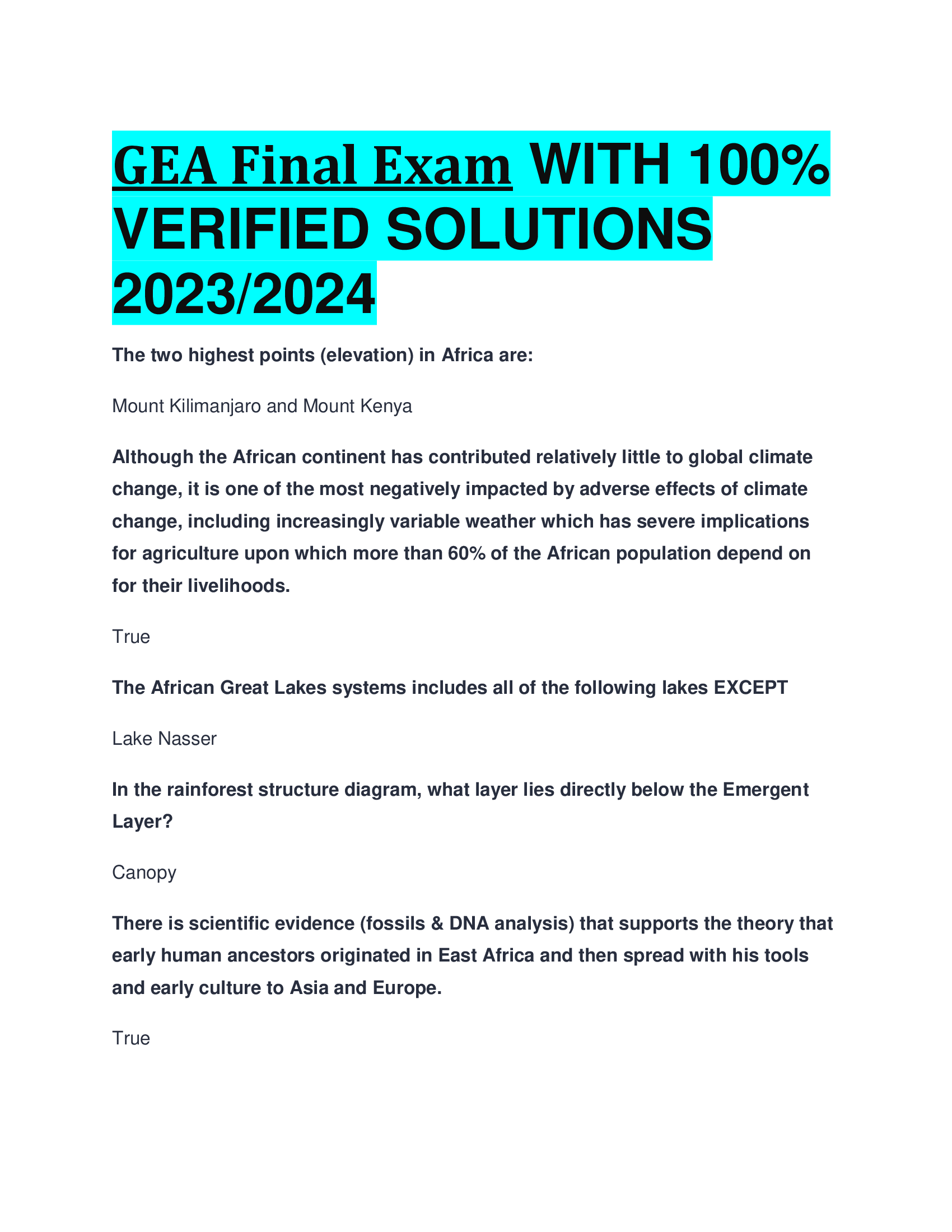 GEA Final Exam WITH VERIFIED SOLUTIONS  2023,2024