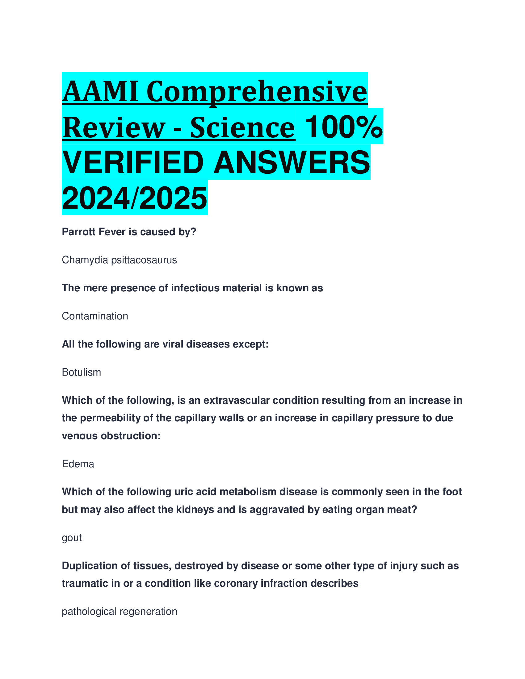 AAMI Comprehensive Review - Science VERIFIED ANSWERS  20242026