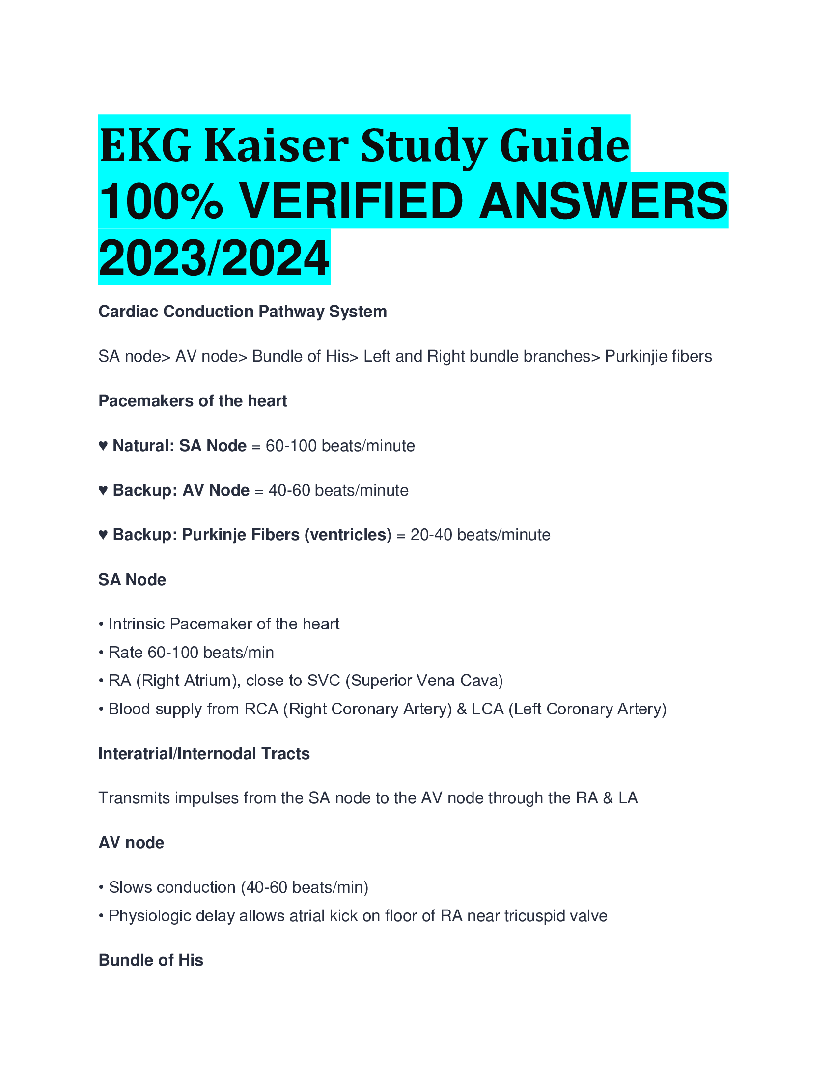 EKG Kaiser Study Guide VERIFIED ANSWERS  2023,2024