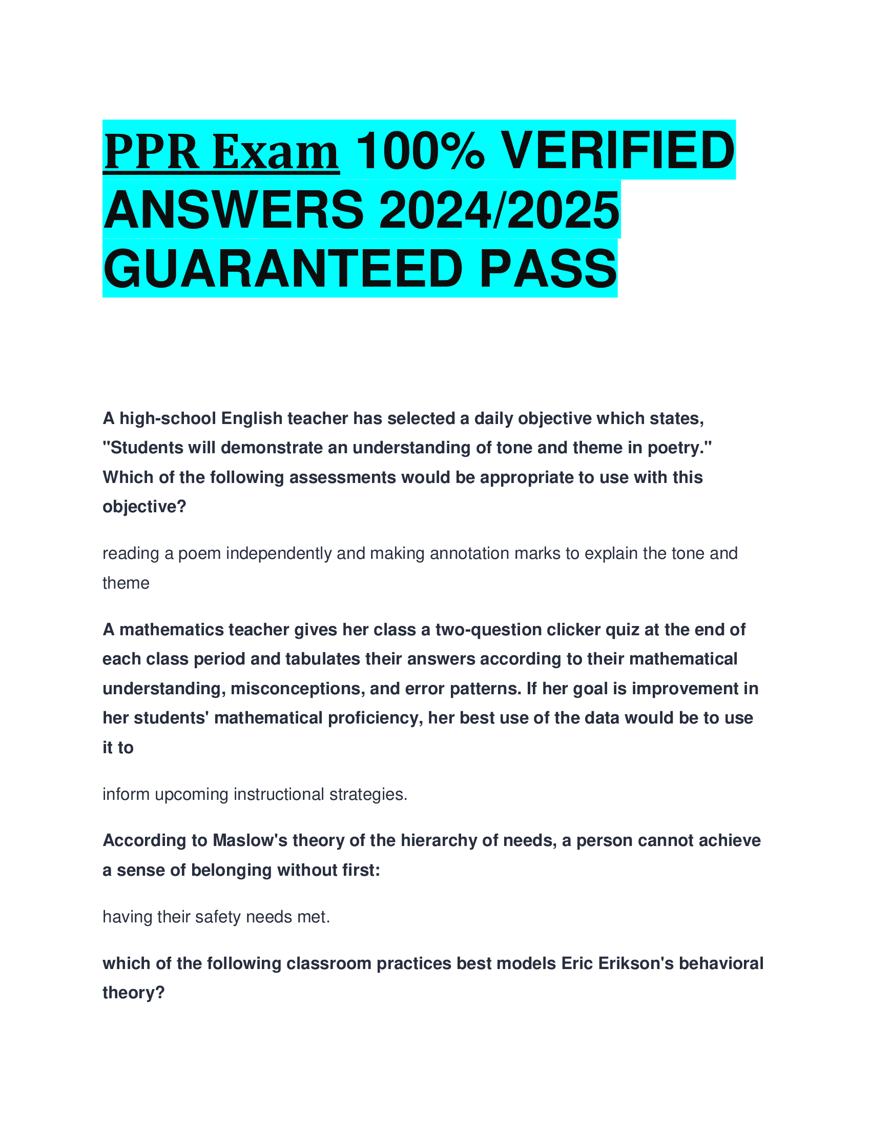 PPR Exam VERIFIED  ANSWERS 20242026  GUARANTEED PASS