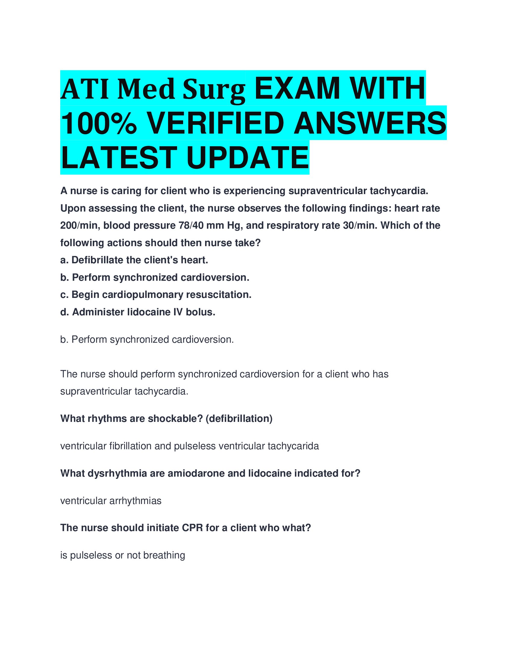 ATI Med Surg EXAM WITH  VERIFIED ANSWERS  LATEST UPDATE