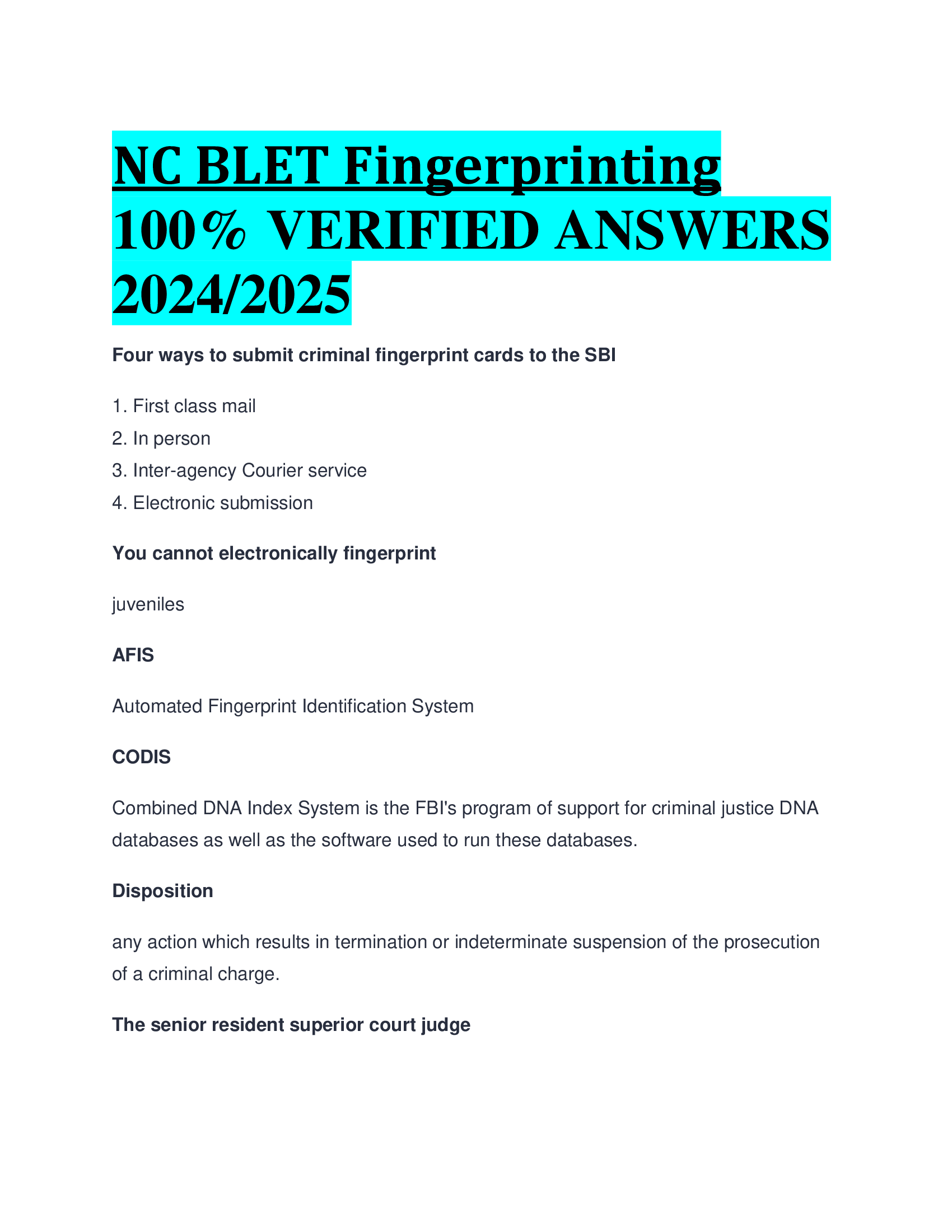 NC BLET Fingerprinting VERIFIED ANSWERS  20242026