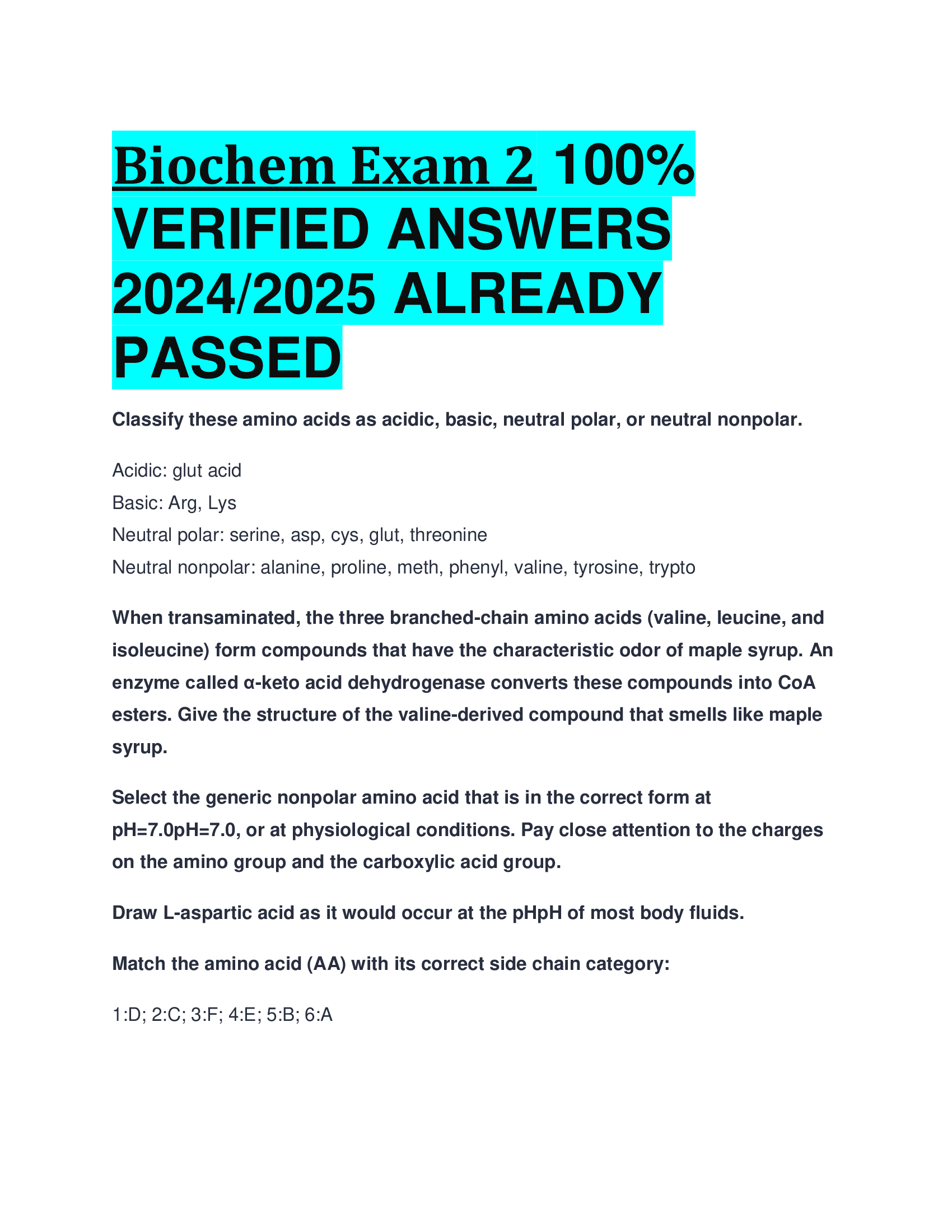 Biochem Exam 2 VERIFIED ANSWERS  20242026 ALREADY  PASSED