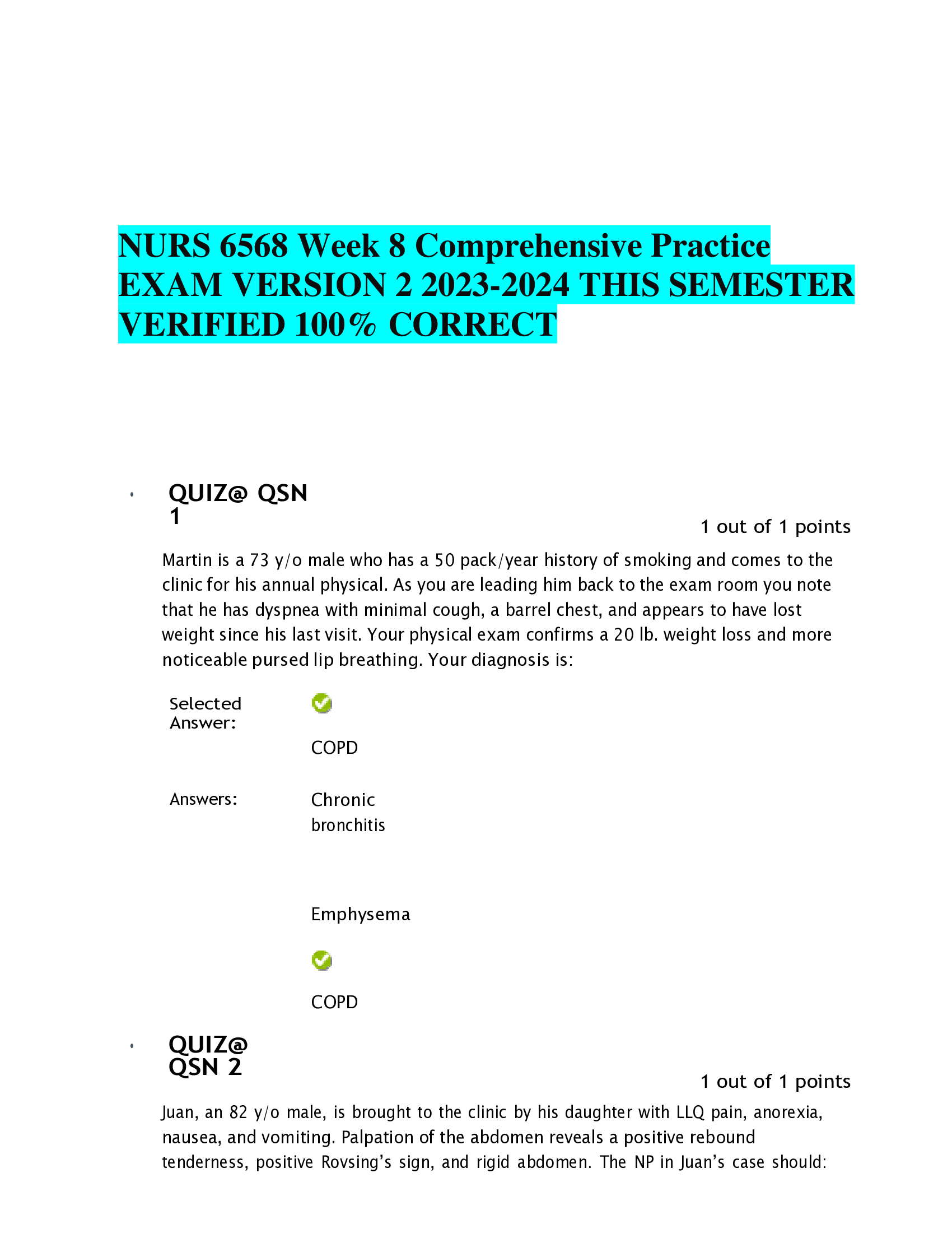 NURS 6568 Week 8 Comprehensive Practice EXAM VERSION 2 20232024 THIS SEMESTER VERIFIED CORRECT
