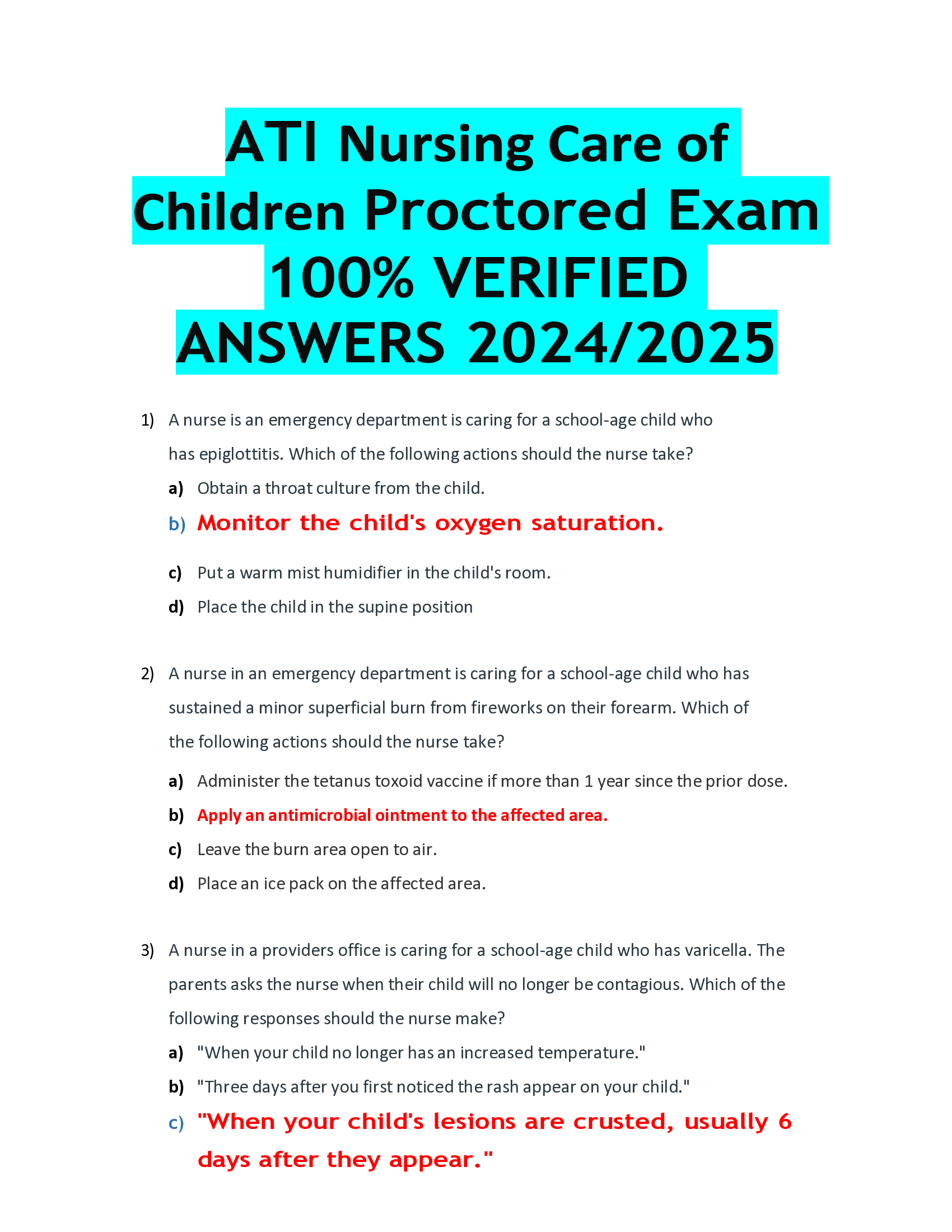 ATI NURSING CARE OF CHILDREN PROCTORED EXAM 20242026 VERIFIED ANSWERS