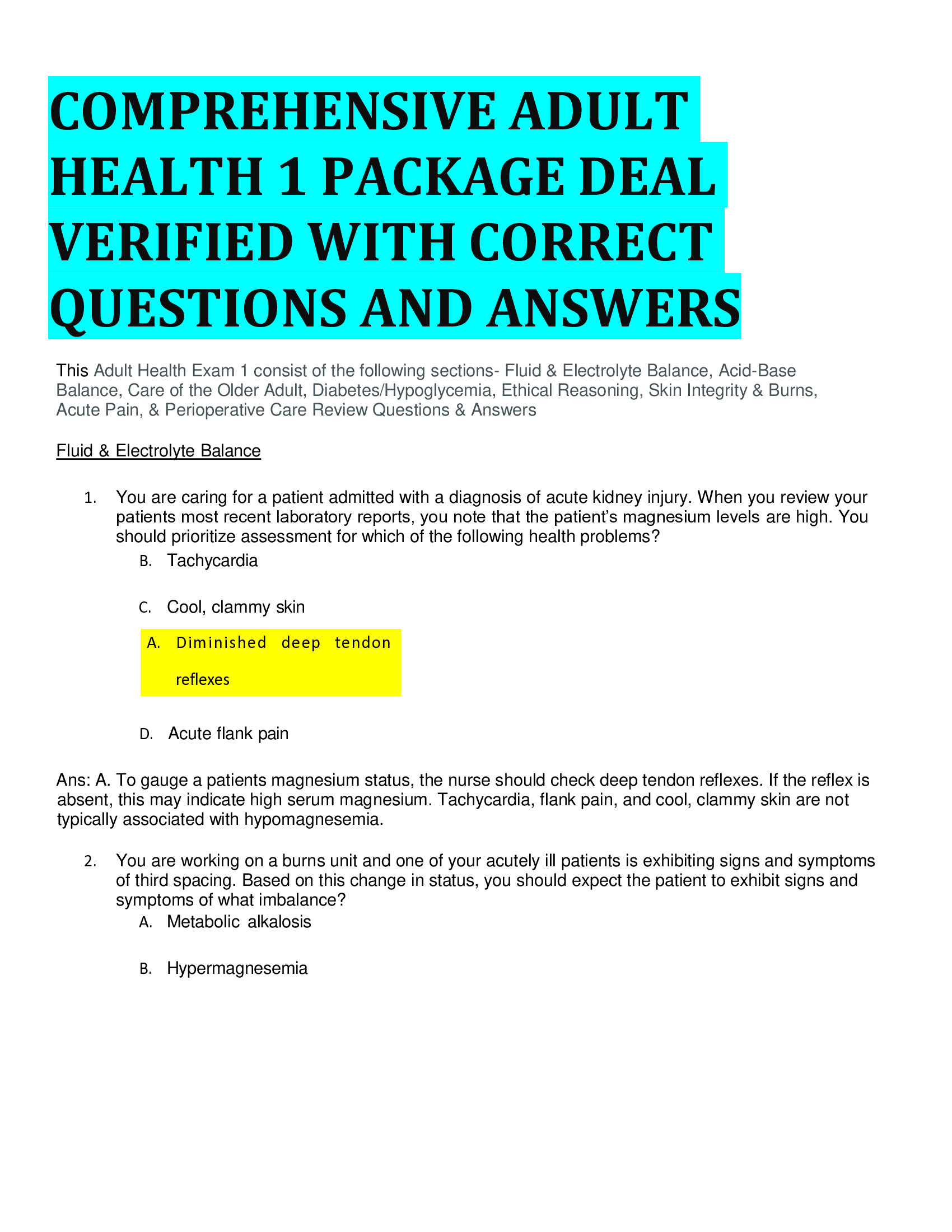 COMPREHENSIVE ADULT HEALTH 1 PACKAGE DEAL VERIFIED WITH CORRECT QUESTIONS AND ANSWERS