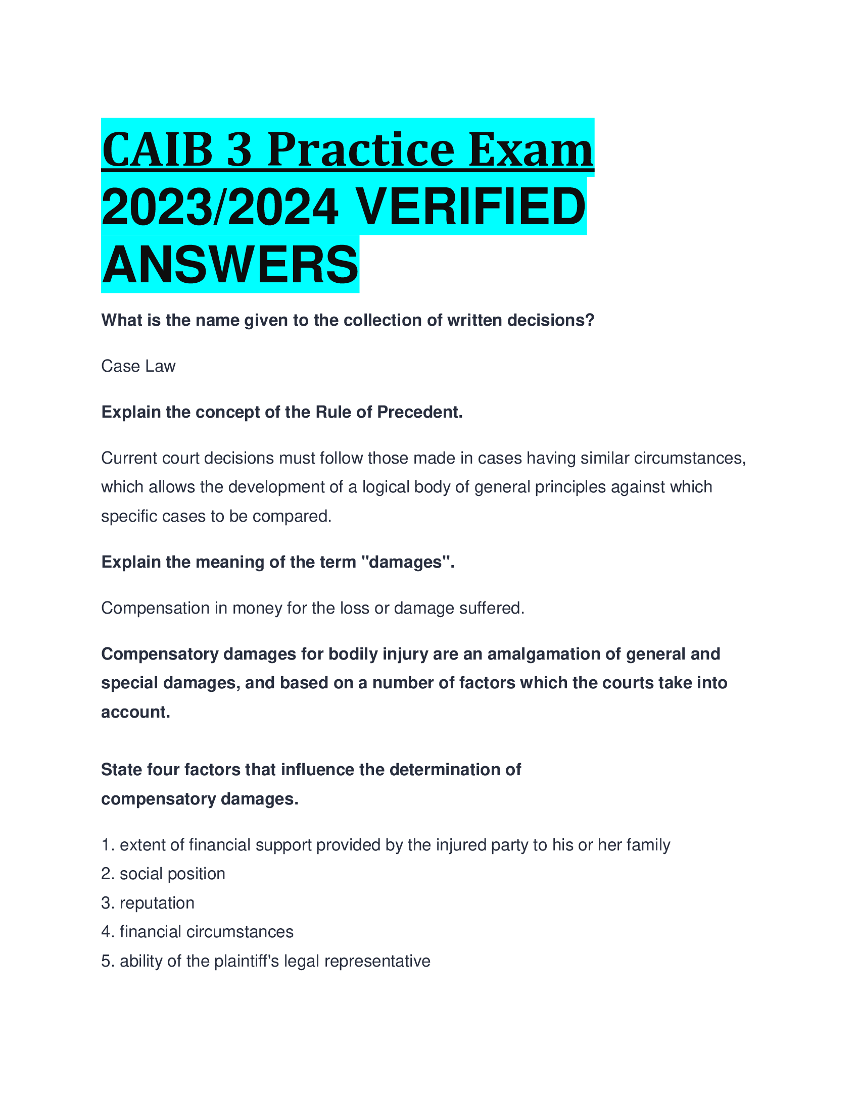 CAIB 3 Practice Exam 2023,2024 VERIFIED  ANSWERS