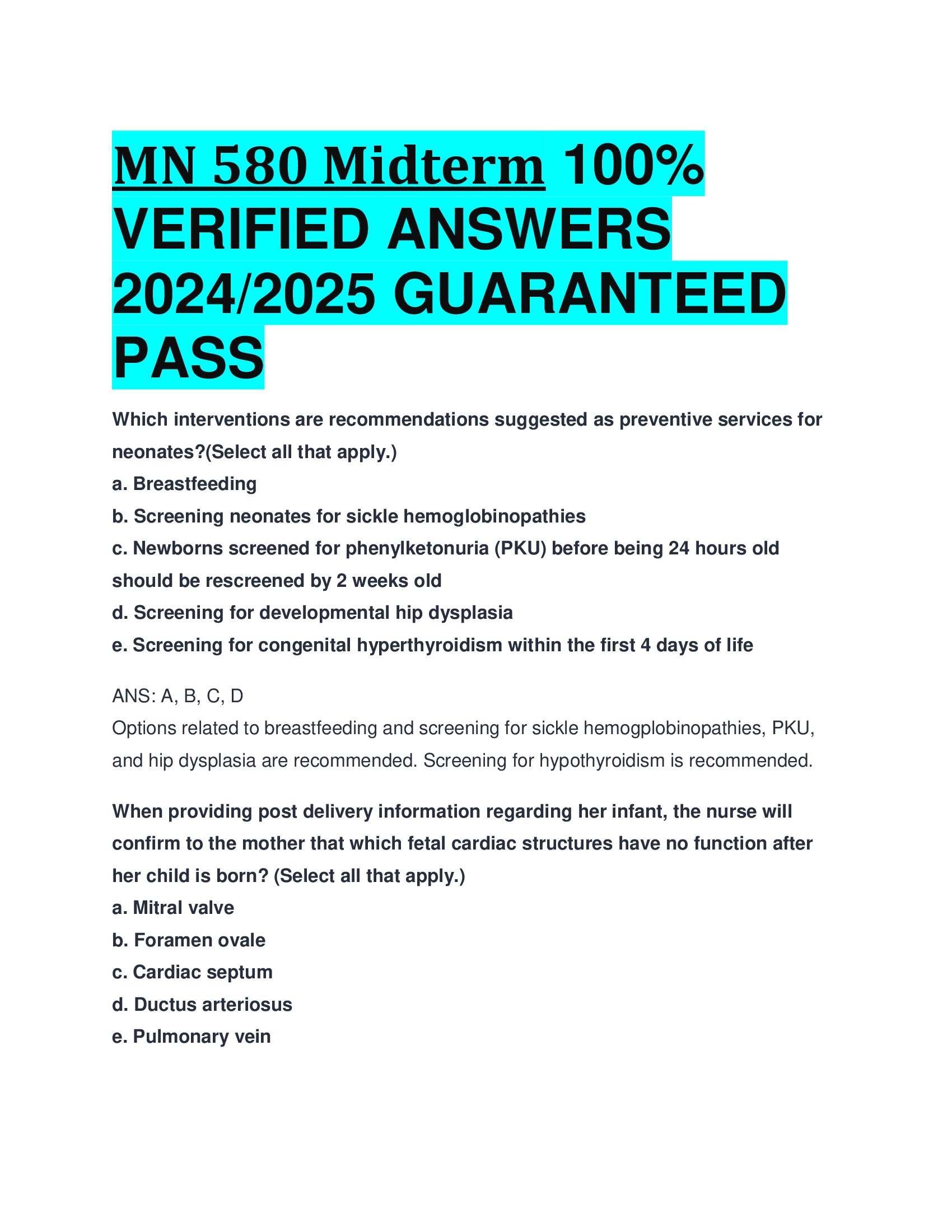 MN 580 Midterm VERIFIED ANSWERS  20242026 GUARANTEED  PASS