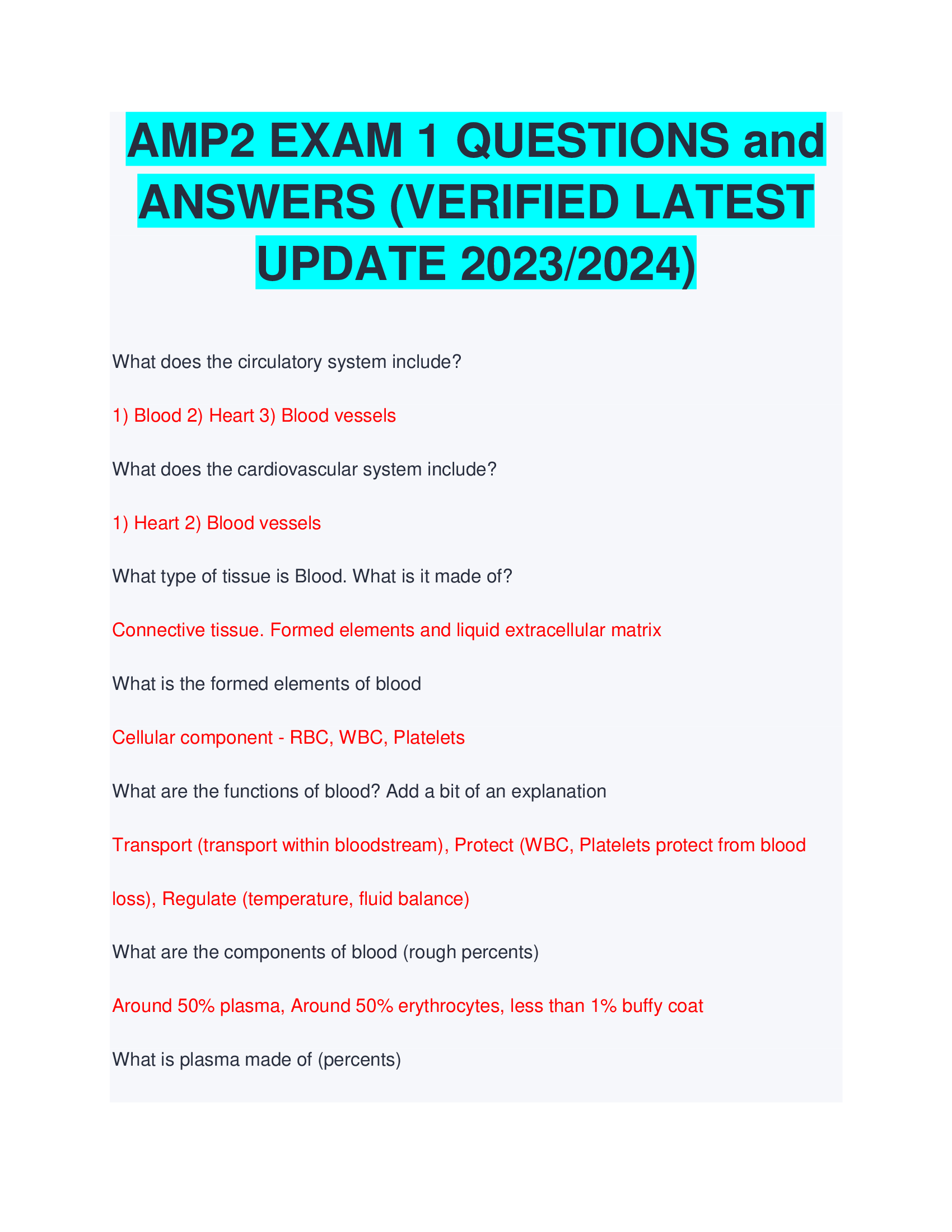 AMP2 EXAM 1 QUESTIONS and  ANSWERS (VERIFIED LATEST  UPDATE 2023, 2024)