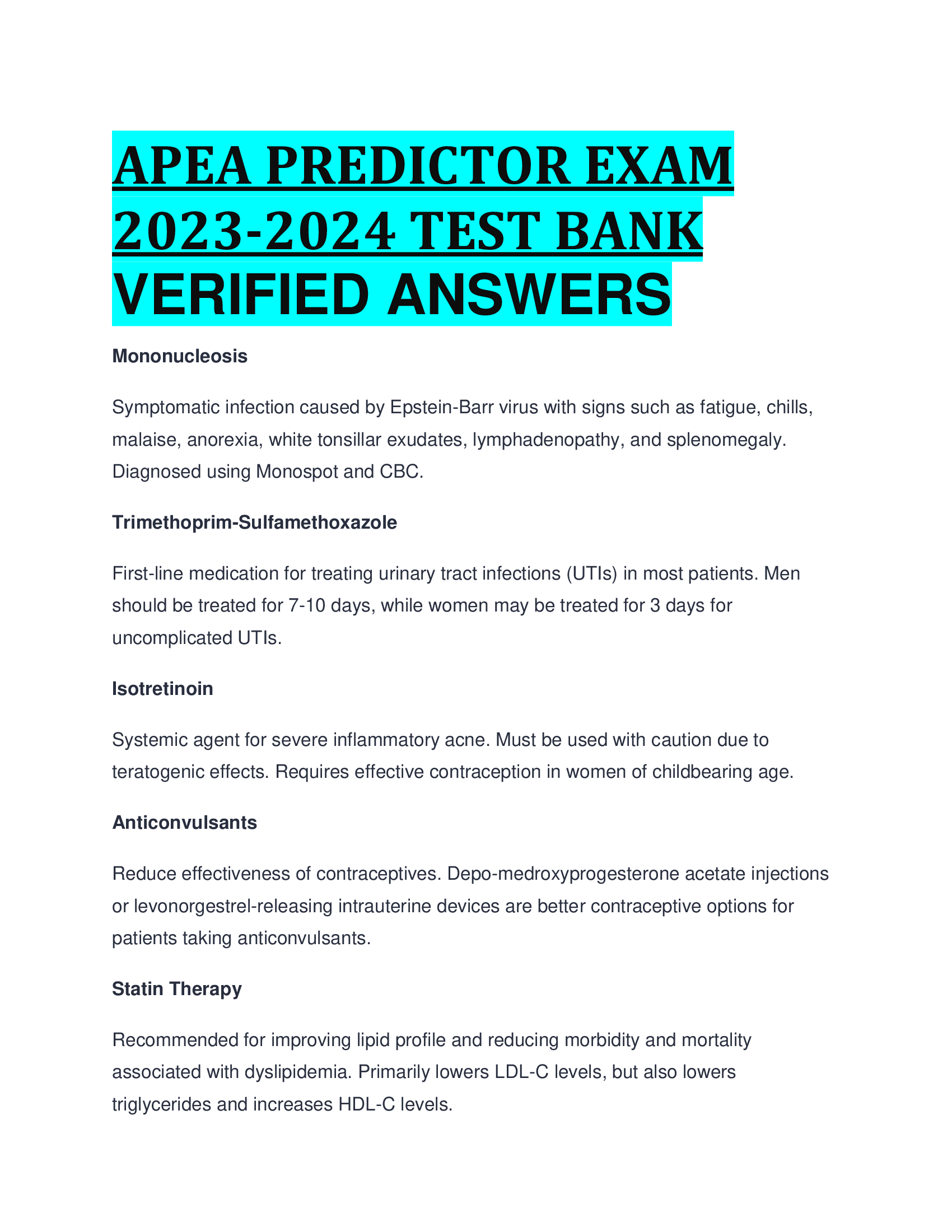 BEST ANSWERS APEA PREDICTOR EXAM 2023-2024 TEST BANK VERIFIED ANSWERS