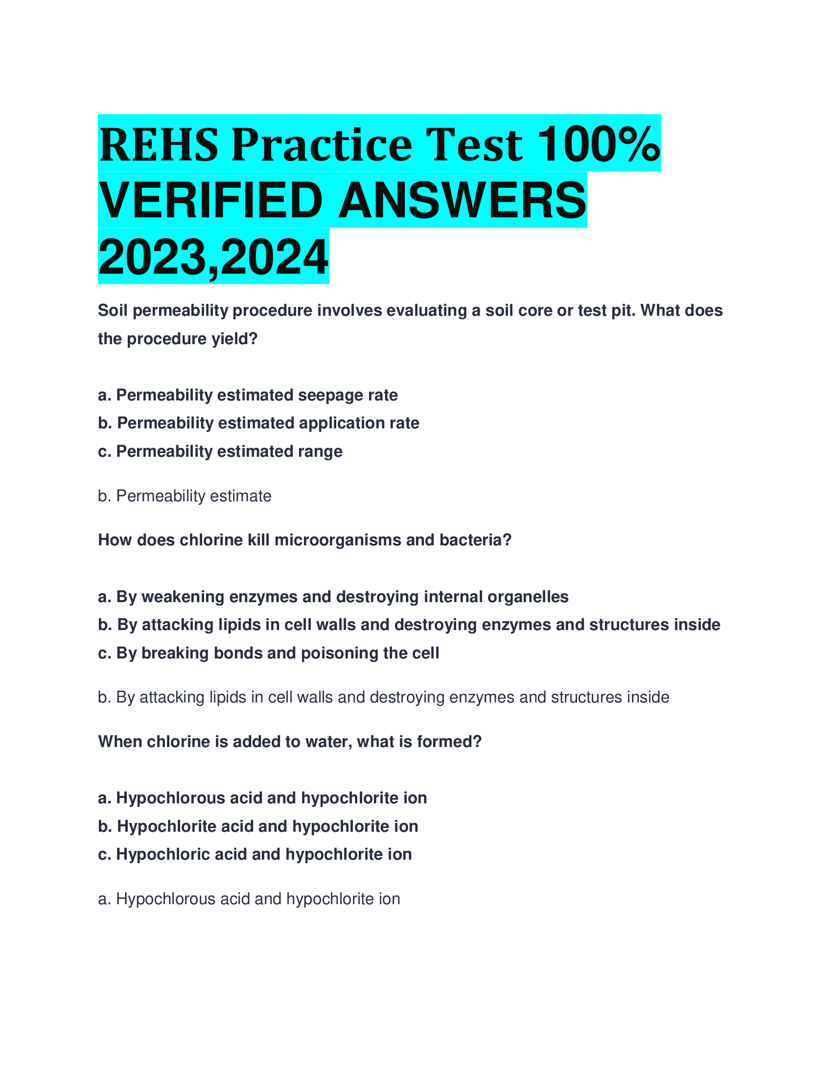 REHS Practice Test VERIFIED ANSWERS  2023,2024