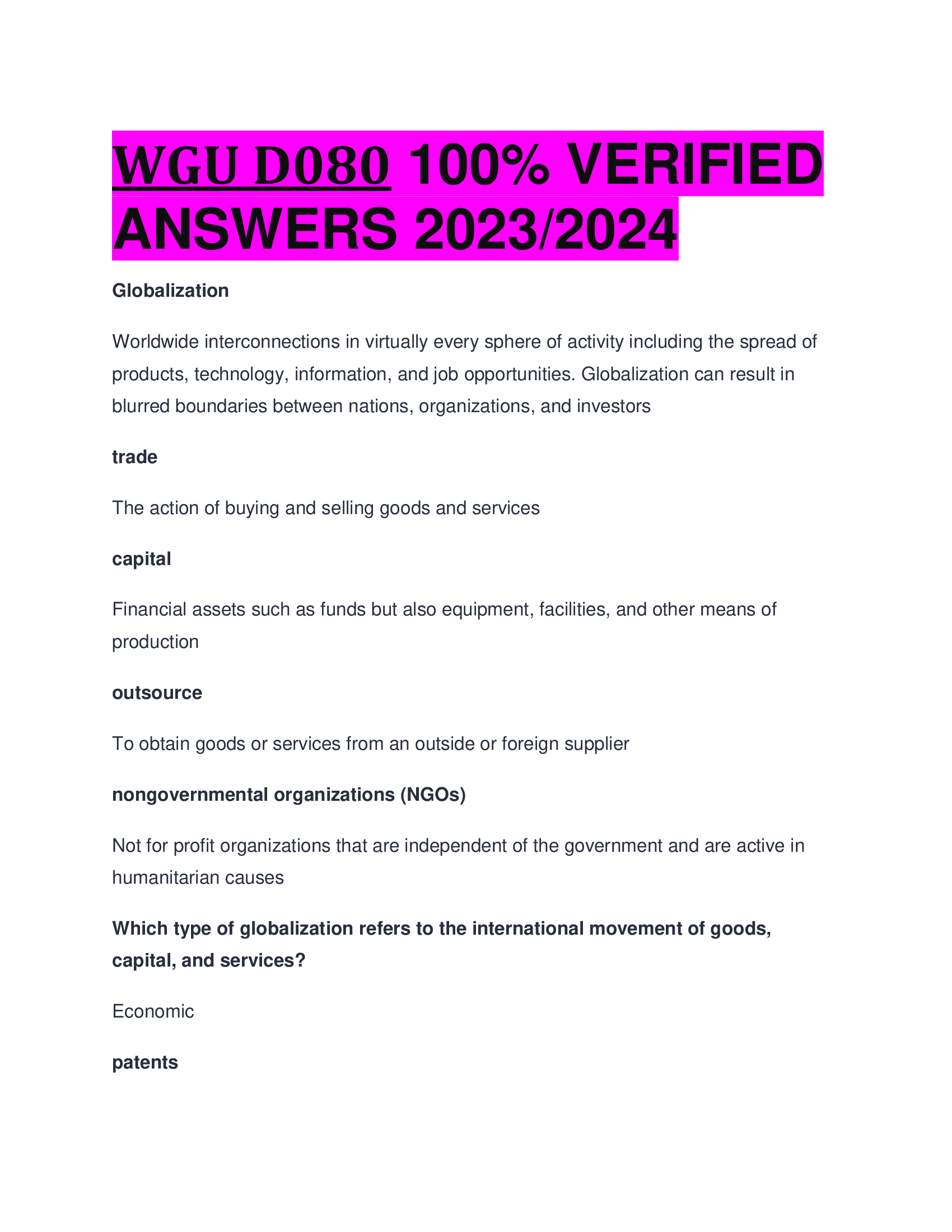 WGU D080 VERIFIED  ANSWERS 2023,2024