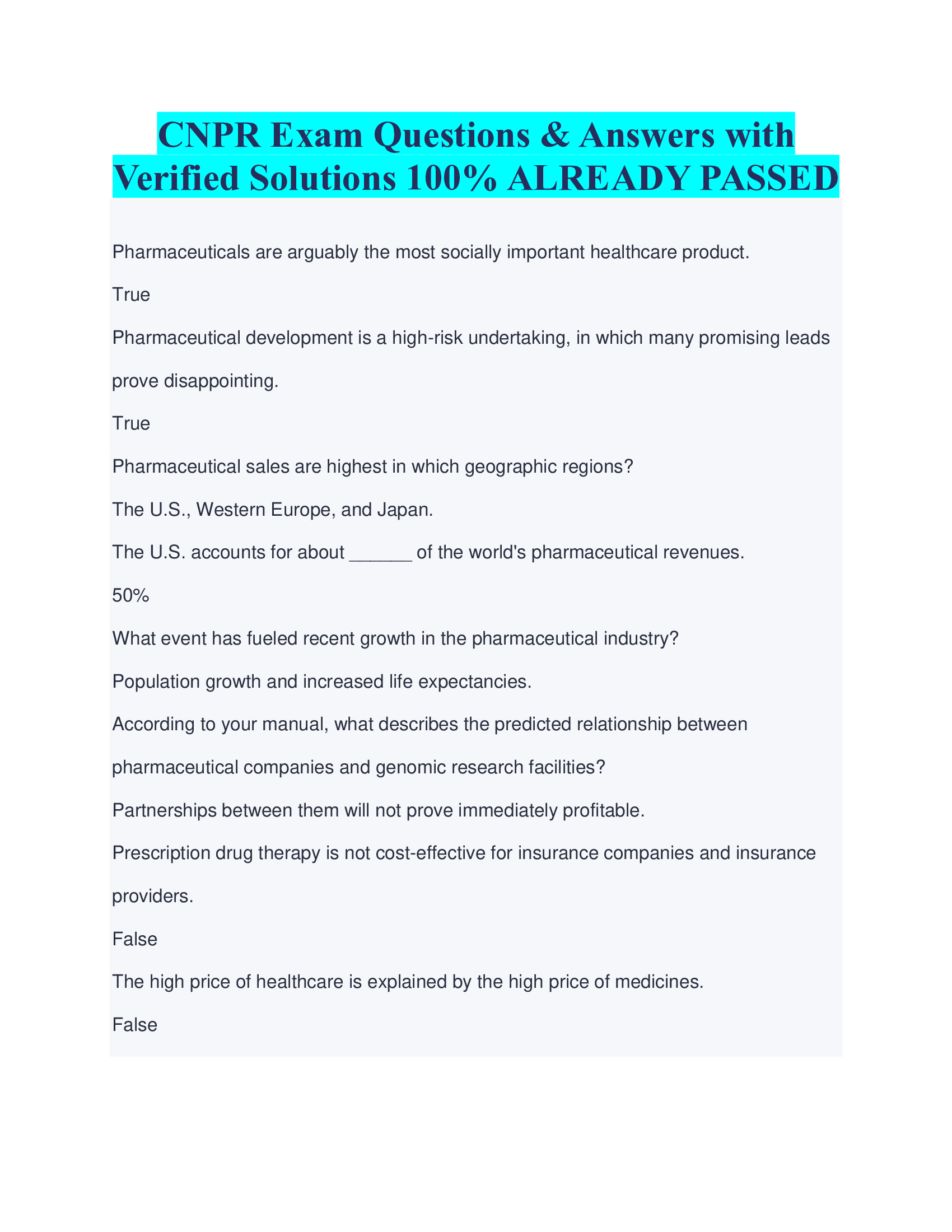 CNPR Exam Questions & Answers with  Verified Solutions ALREADY PASSED